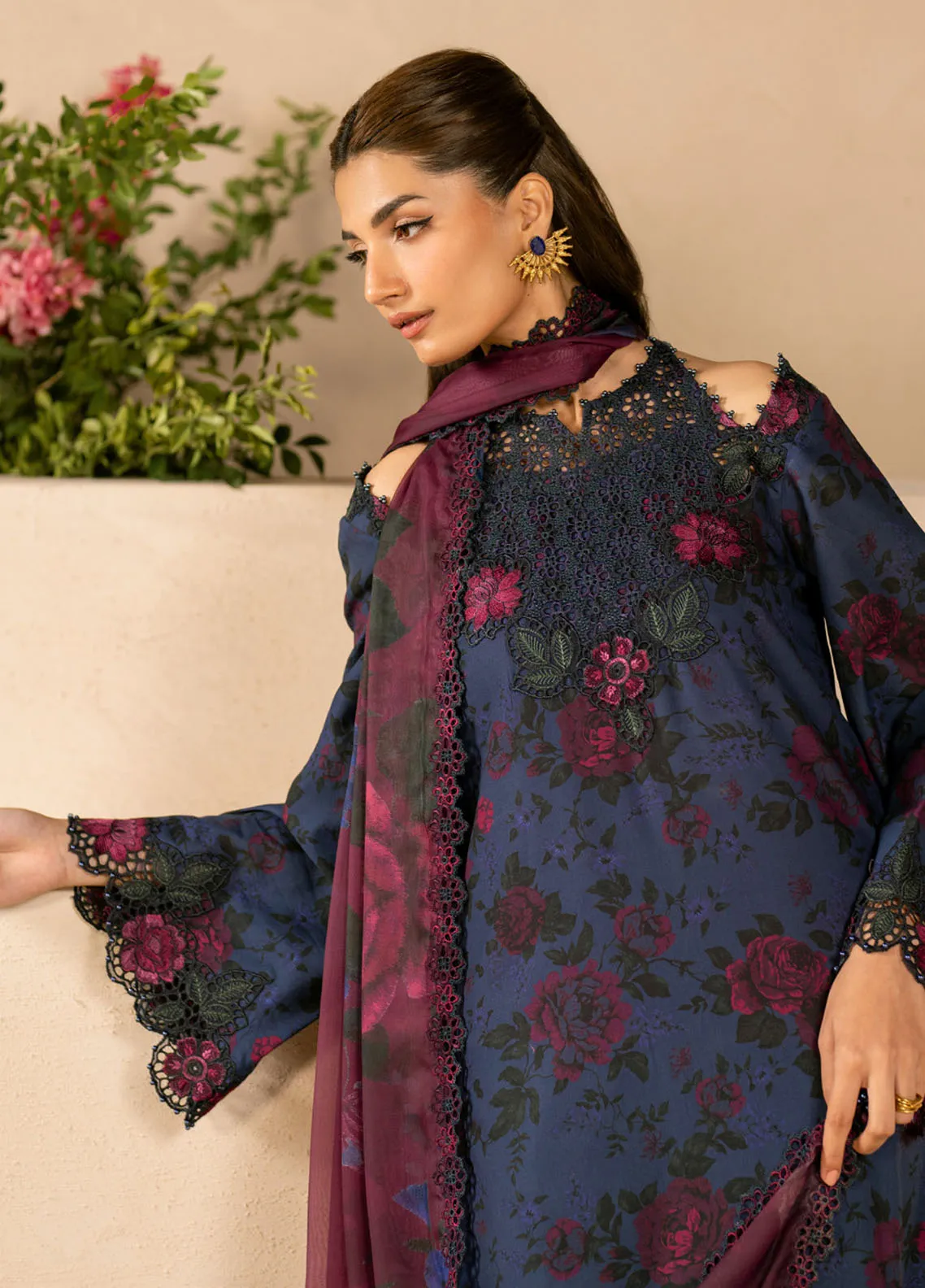 IZNIK - 3 Piece Unstitched Embroidered Printed Suit | BL1 - Image 2