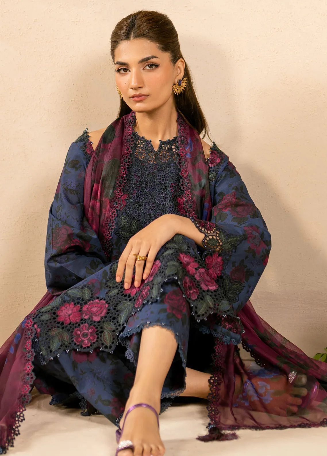 IZNIK - 3 Piece Unstitched Embroidered Printed Suit | BL1 - Image 3