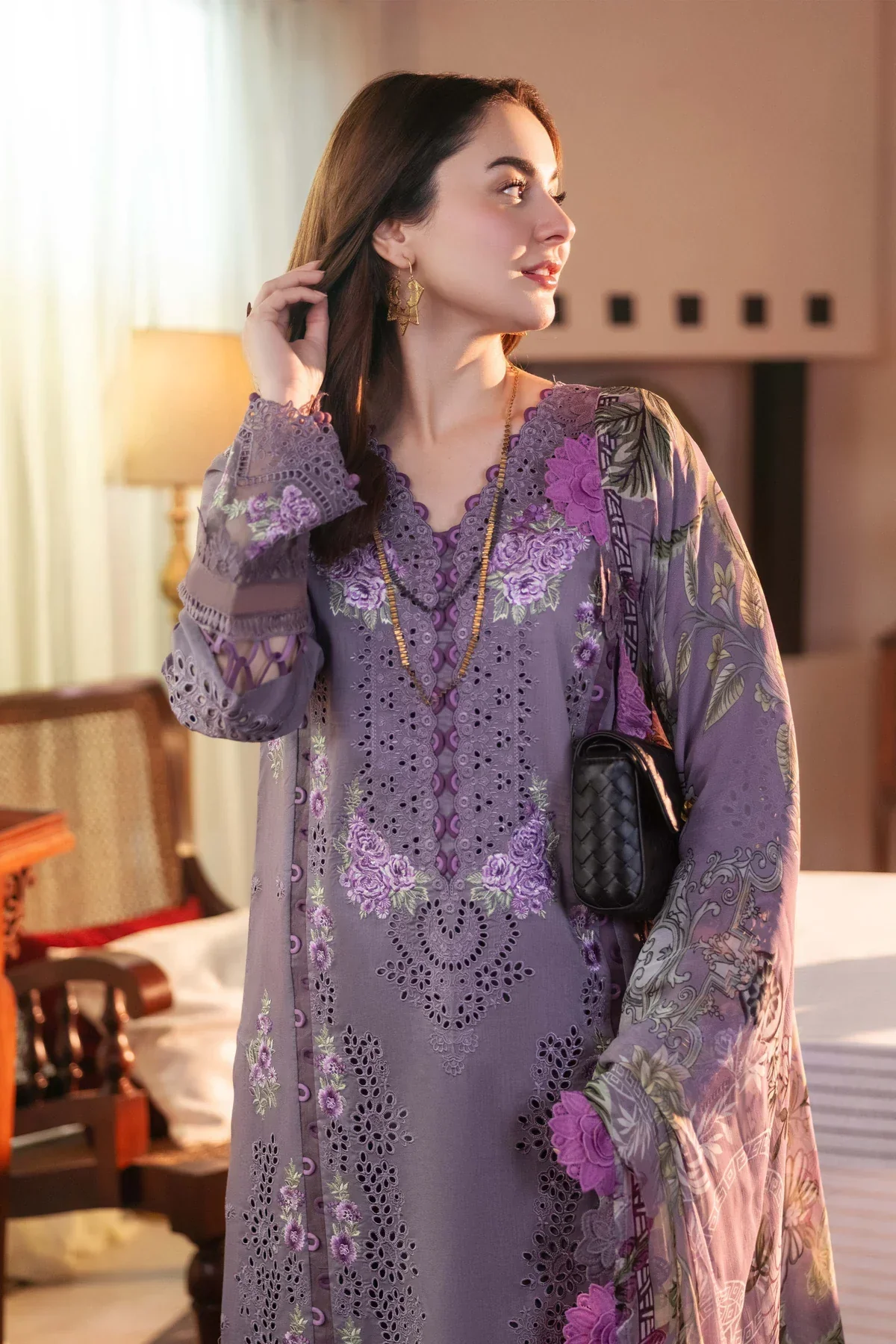 JADE - 3PC LAWN CHIKANKAARI EMBROIDEREDR-02 SHIRT WITH TWILL PRINTED DUPATTA AND TROUSER - KP - Image 2