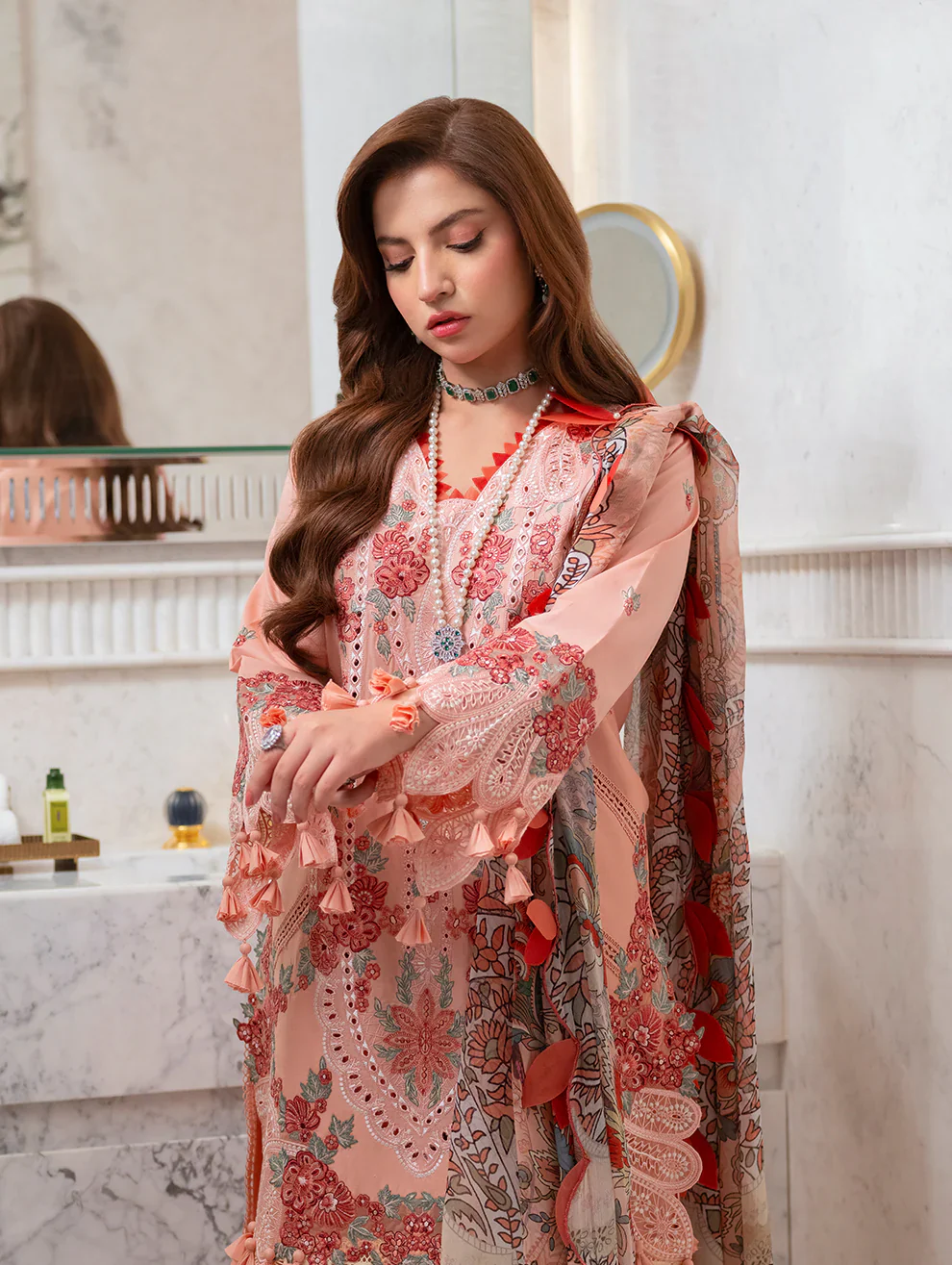 JADE - 3PC LAWN CHIKANKAARI EMBROIDEREDR-02 SHIRT WITH TWILL PRINTED DUPATTA AND TROUSER - OMBRE 2026 - Image 2