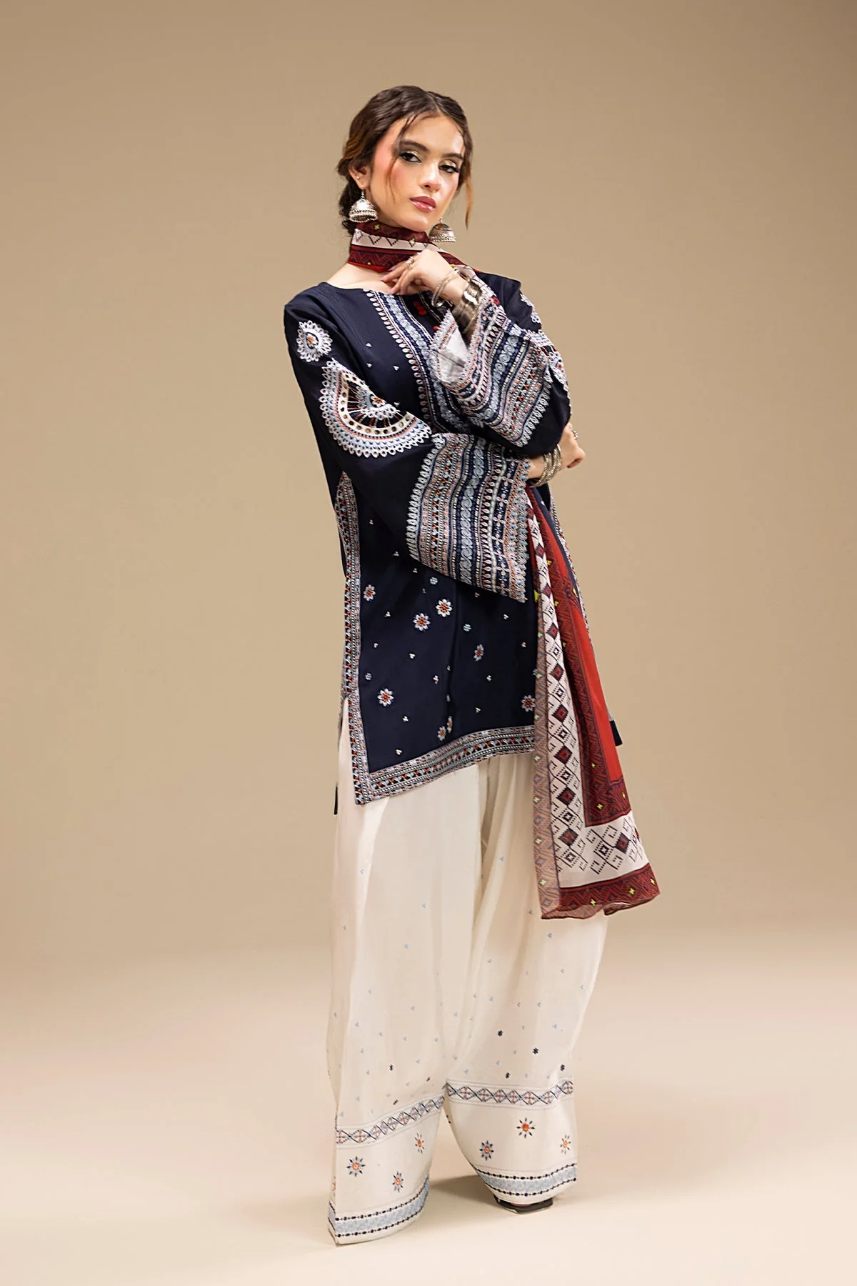 Jazmin - 3PC LAWN EMBROIDERED SHIRT WITH VOIL DUPATTA AND LAWN TROUSER - BL-1 - Image 11