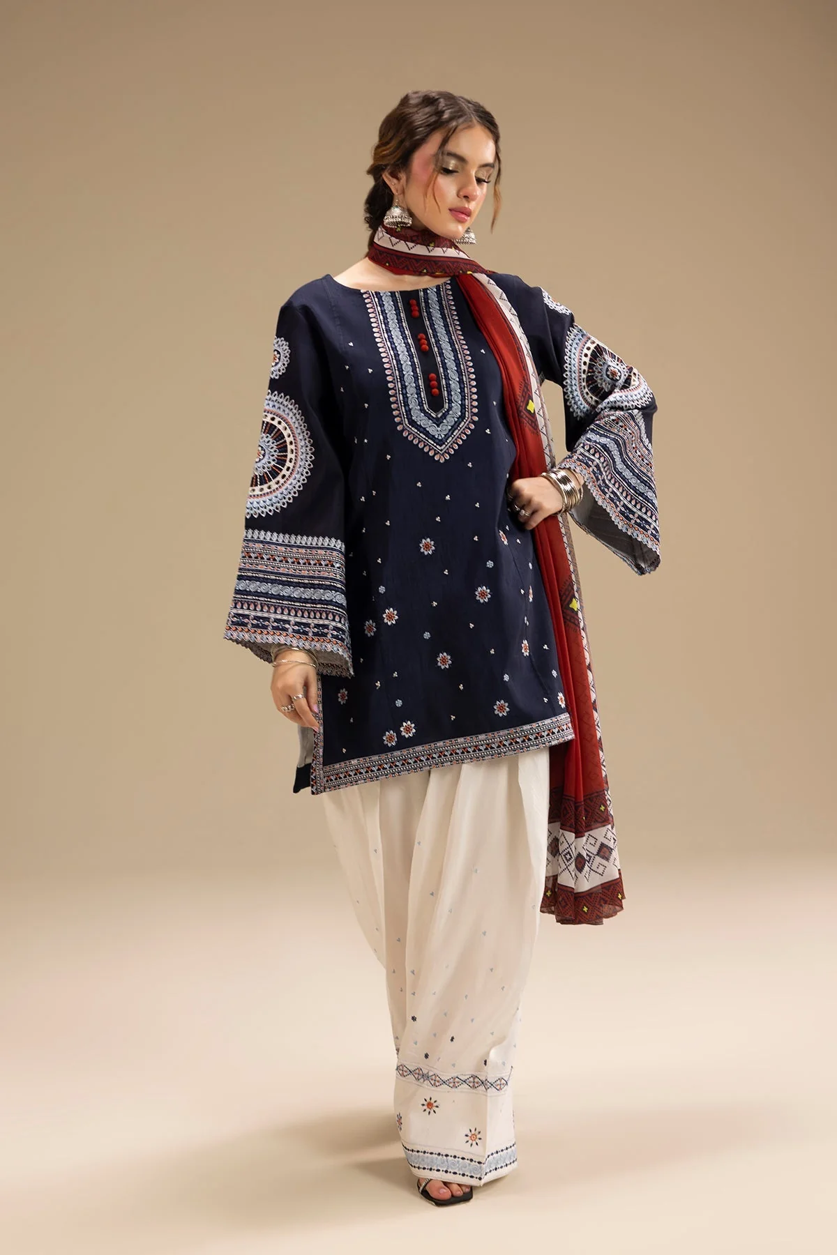 Jazmin - 3PC LAWN EMBROIDERED SHIRT WITH VOIL DUPATTA AND LAWN TROUSER - BL-1 - Image 13