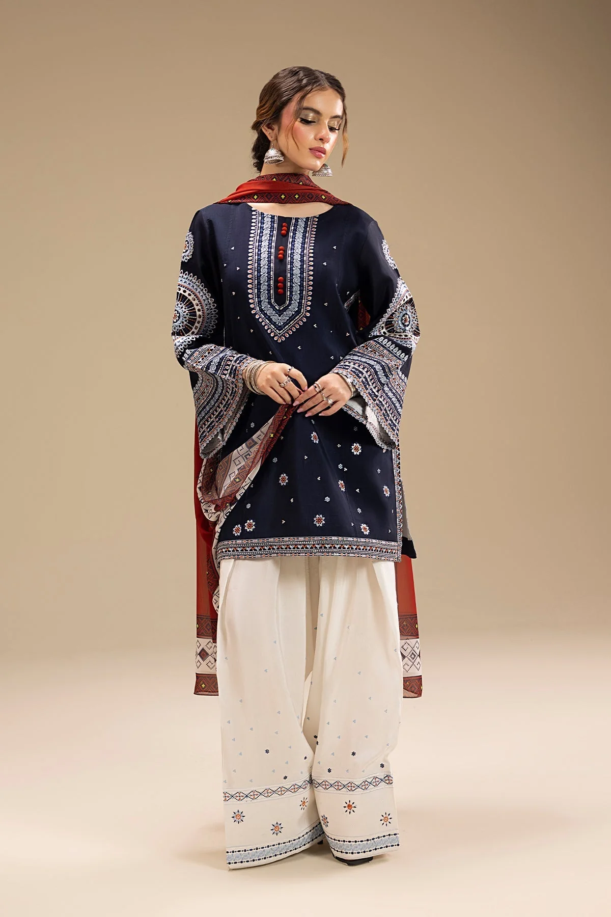 Jazmin - 3PC LAWN EMBROIDERED SHIRT WITH VOIL DUPATTA AND LAWN TROUSER - BL-1 - Image 6