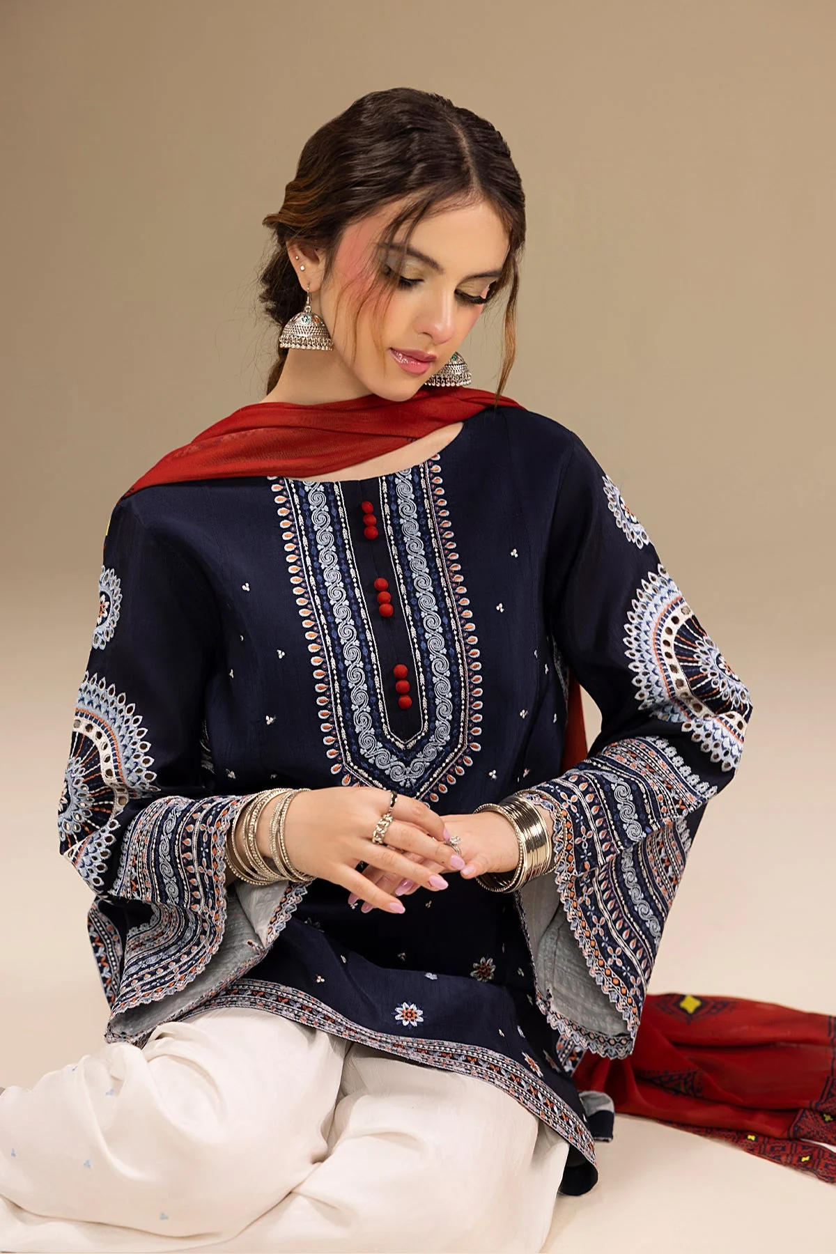 Jazmin - 3PC LAWN EMBROIDERED SHIRT WITH VOIL DUPATTA AND LAWN TROUSER - BL-1 - Image 8