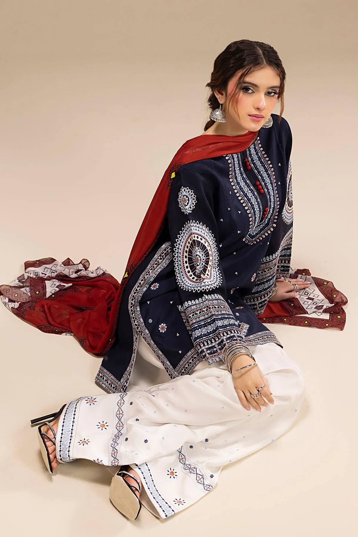 Jazmin - 3PC LAWN EMBROIDERED SHIRT WITH VOIL DUPATTA AND LAWN TROUSER - BL-1 - Image 9