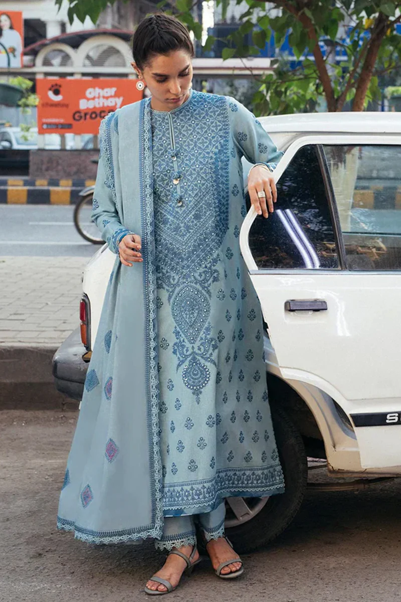 ZAHA - 3PC DHANAK EMBROIDERED SHIRT WITH DHANAK EMBROIDERED DUPATTA AND TROUSER - KP 1709
