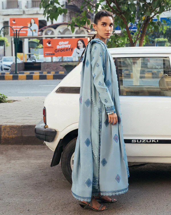 ZAHA - 3PC DHANAK EMBROIDERED SHIRT WITH DHANAK EMBROIDERED DUPATTA AND TROUSER - KP 1709 - Image 2