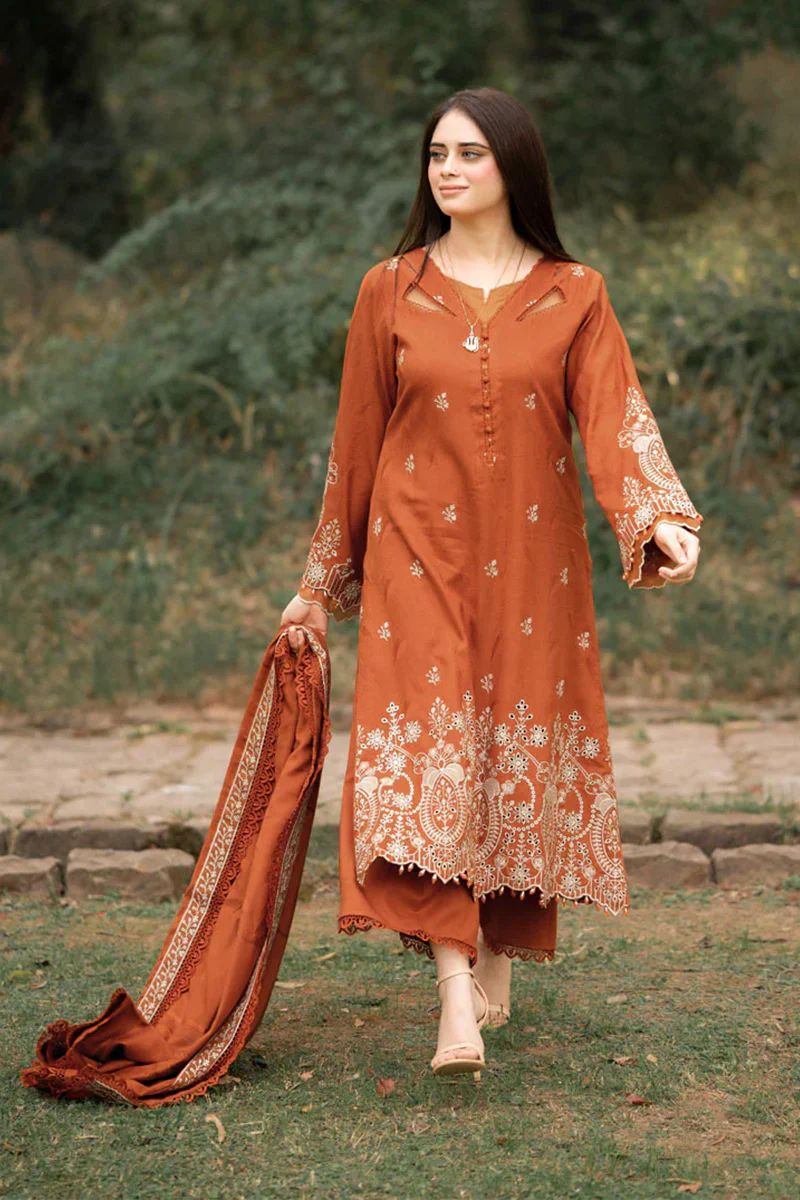 LIBAAS -  3PC Lawn Embroidered SHIRT WITH Embroidered DUPATTA AND TROUSER -LNF-25