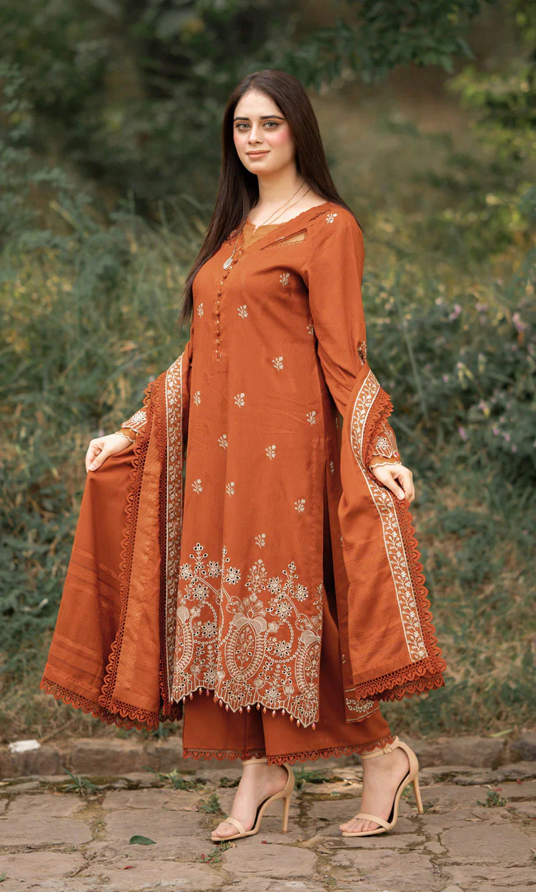 LIBAAS -  3PC Lawn Embroidered SHIRT WITH Embroidered DUPATTA AND TROUSER -LNF-25 - Image 8