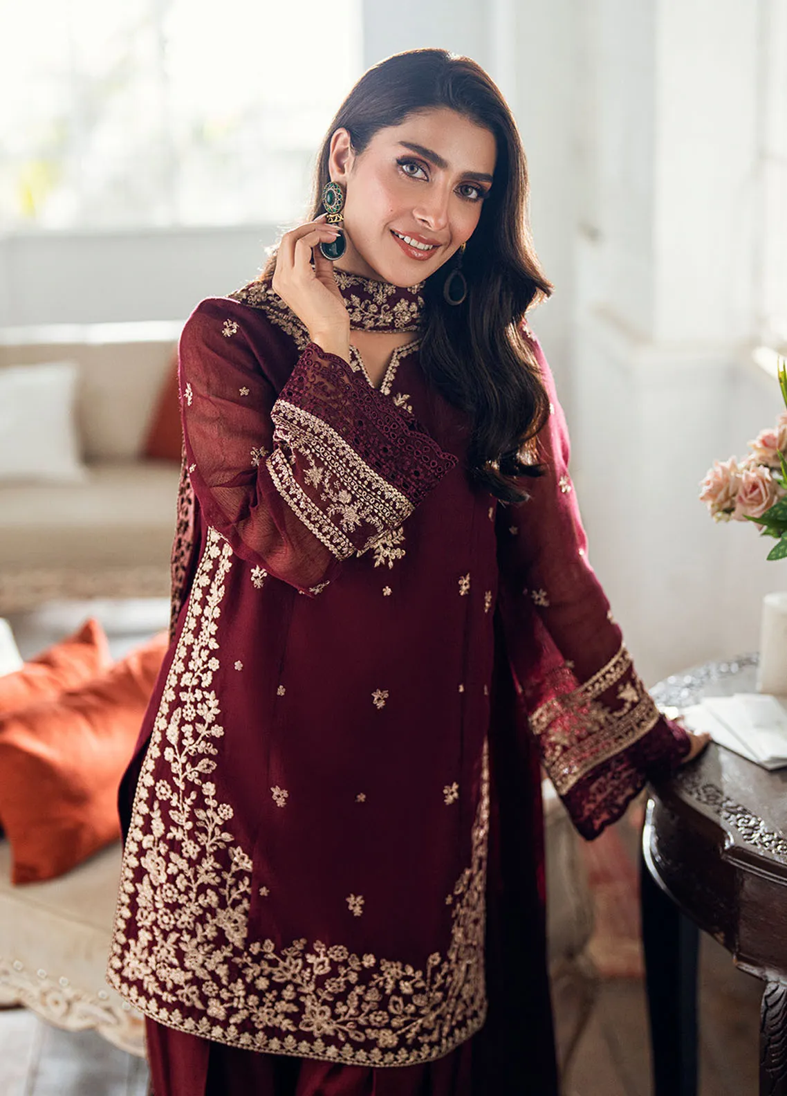 Luxe by Azure Embroidered LAWN Unstitched 3 Piece AZU25ED3 Berry Dusk - Festive Collection - Image 2
