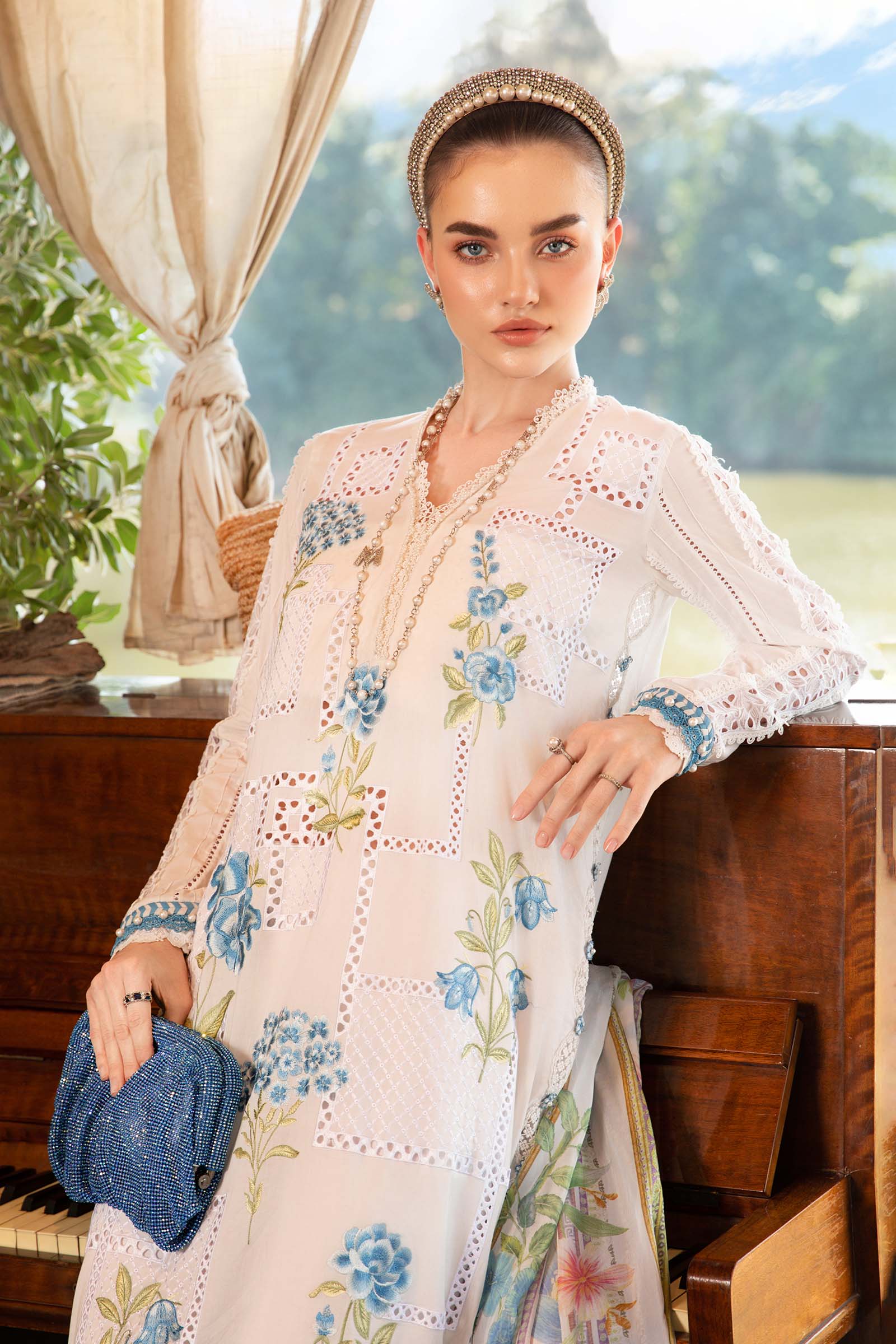 MARIA B - 3 Piece Unstitched Chickenkari Embroidered Printed Lawn Suit | MPT-2501-A - Image 5