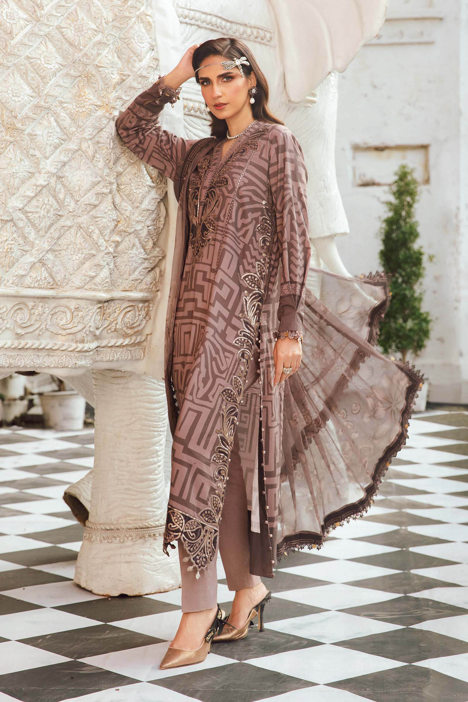 MARIA B - 3 Piece Unstitched Embroidered Lawn Suit | MPT-2703-B - Image 3