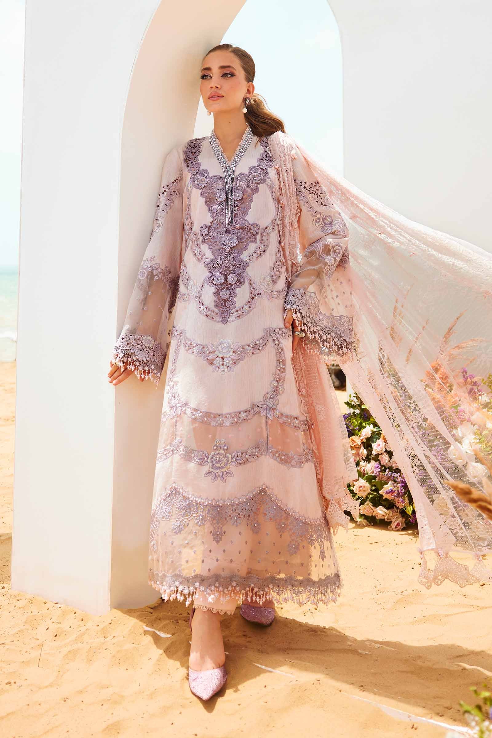 Maria B - 3 Piece Unstitched Embroidered Jacquard Lawn Suit | EID LAWN-25-02