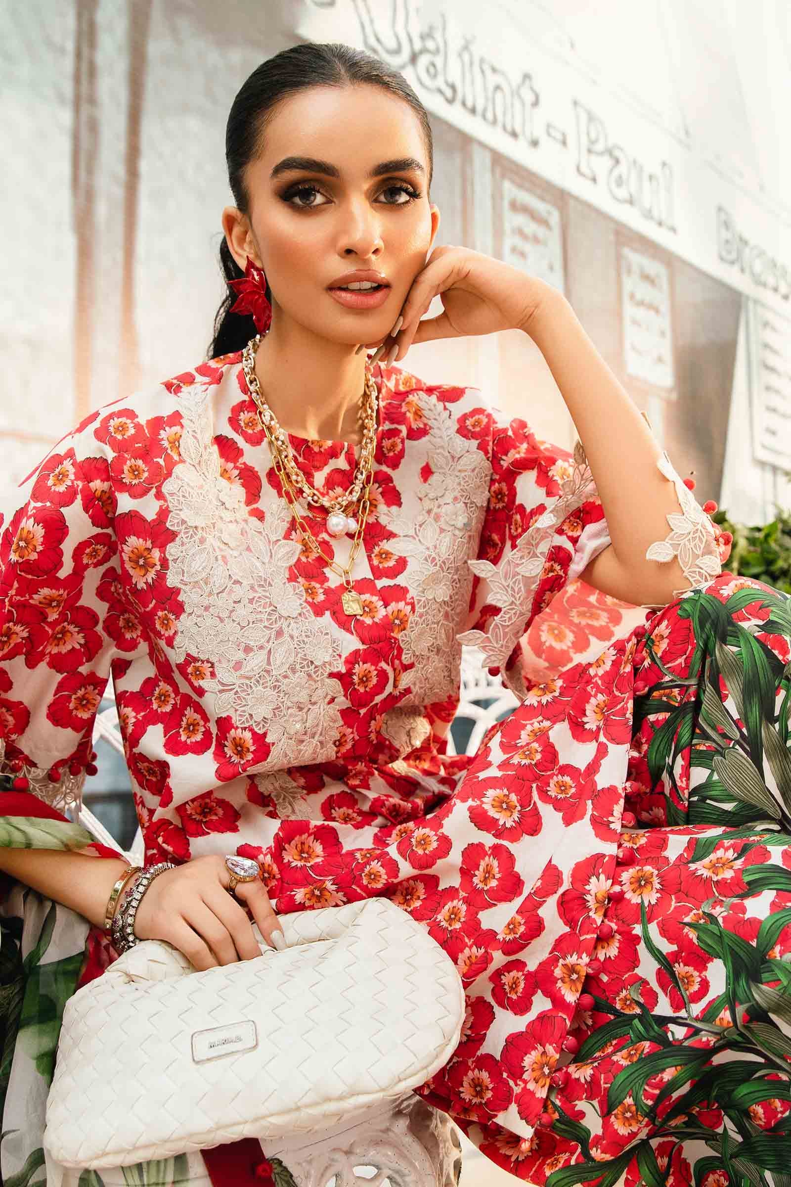 MARIA B -3 Piece Unstitched Embroidered Lawn Suit | 2606-B - Image 4