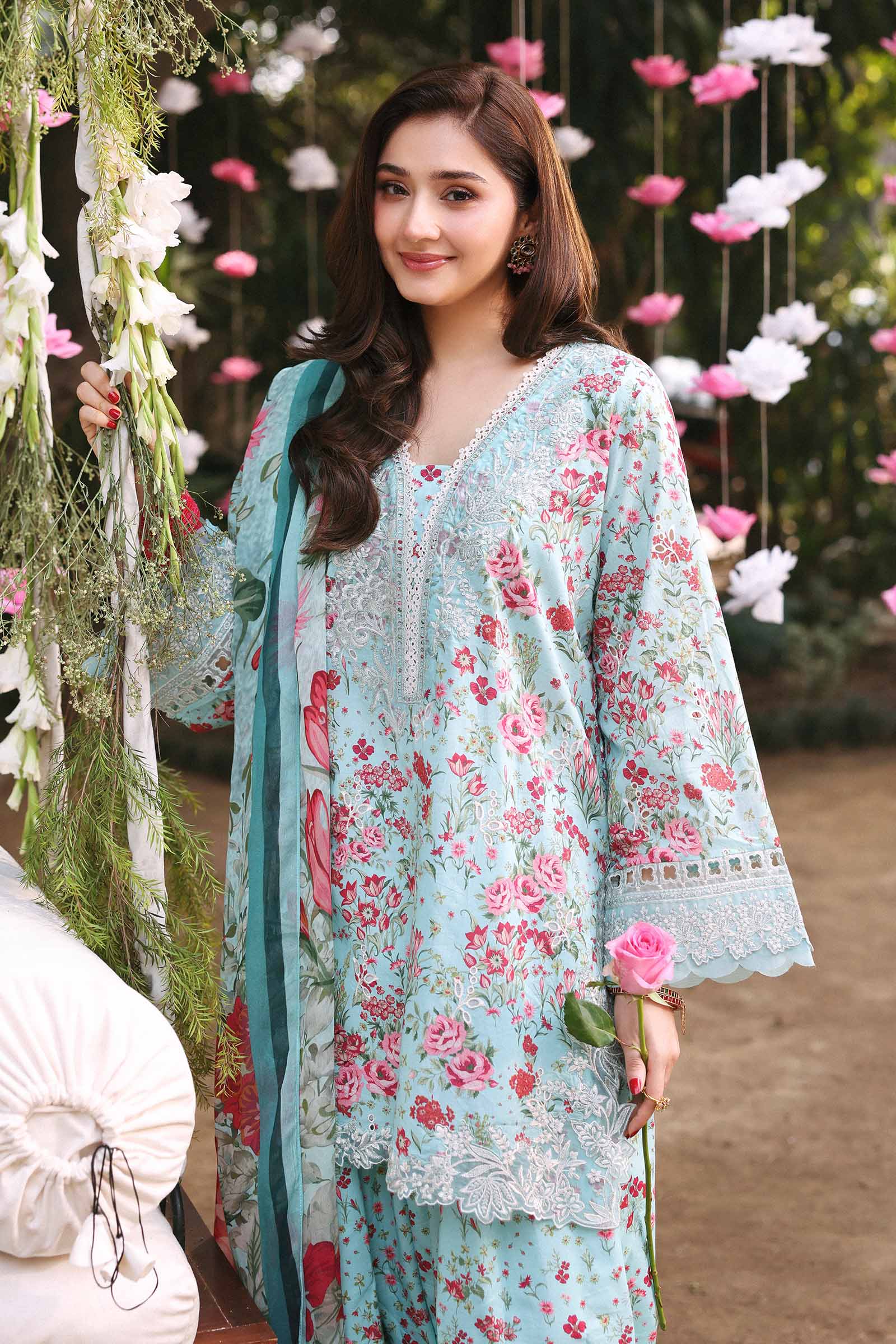 Maria b - 3 Piece Unstitched Embroidered Lawn Suit :DW-EF26-19-Ferozi - Image 3