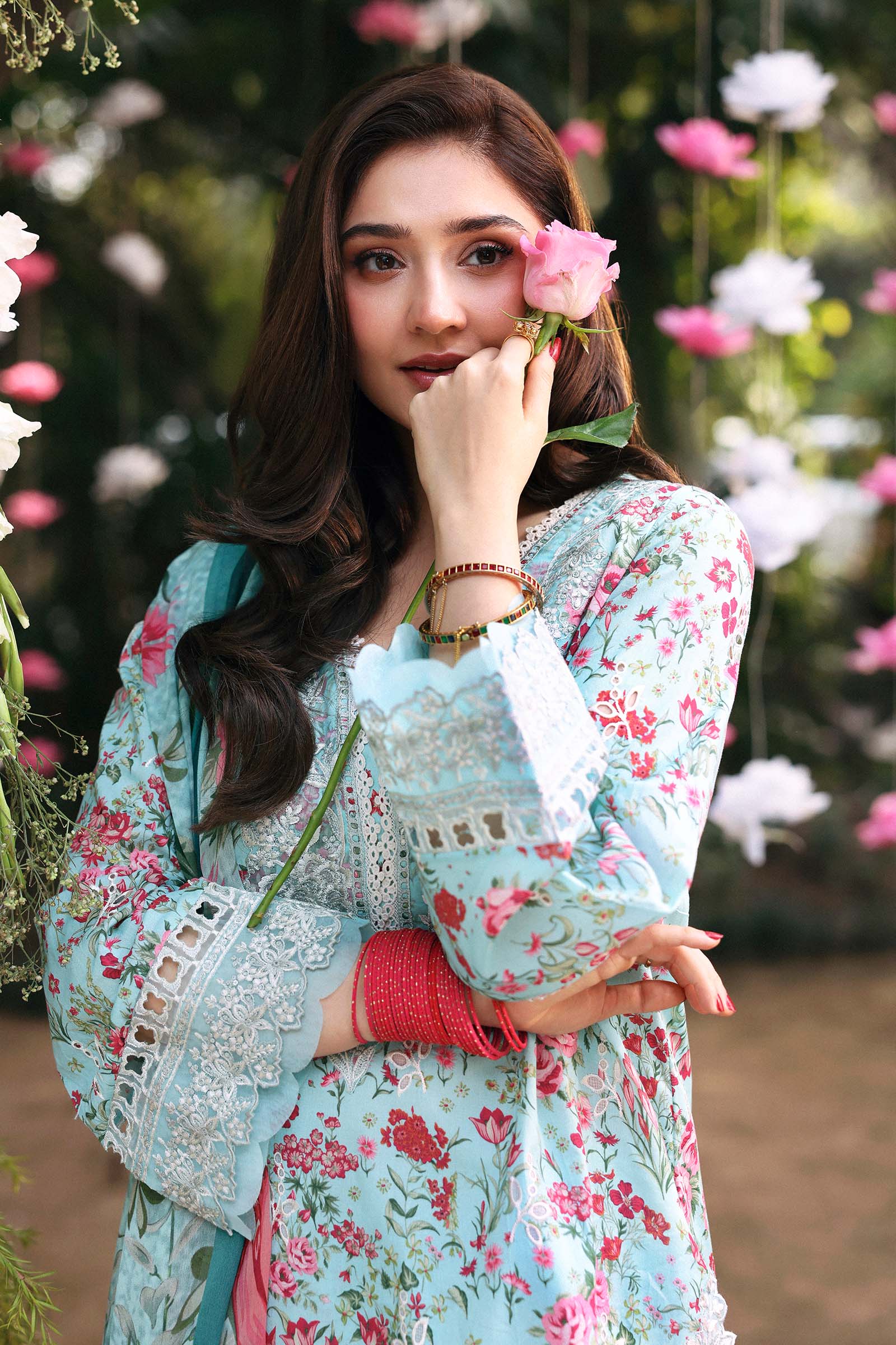 Maria b - 3 Piece Unstitched Embroidered Lawn Suit :DW-EF26-19-Ferozi - Image 4