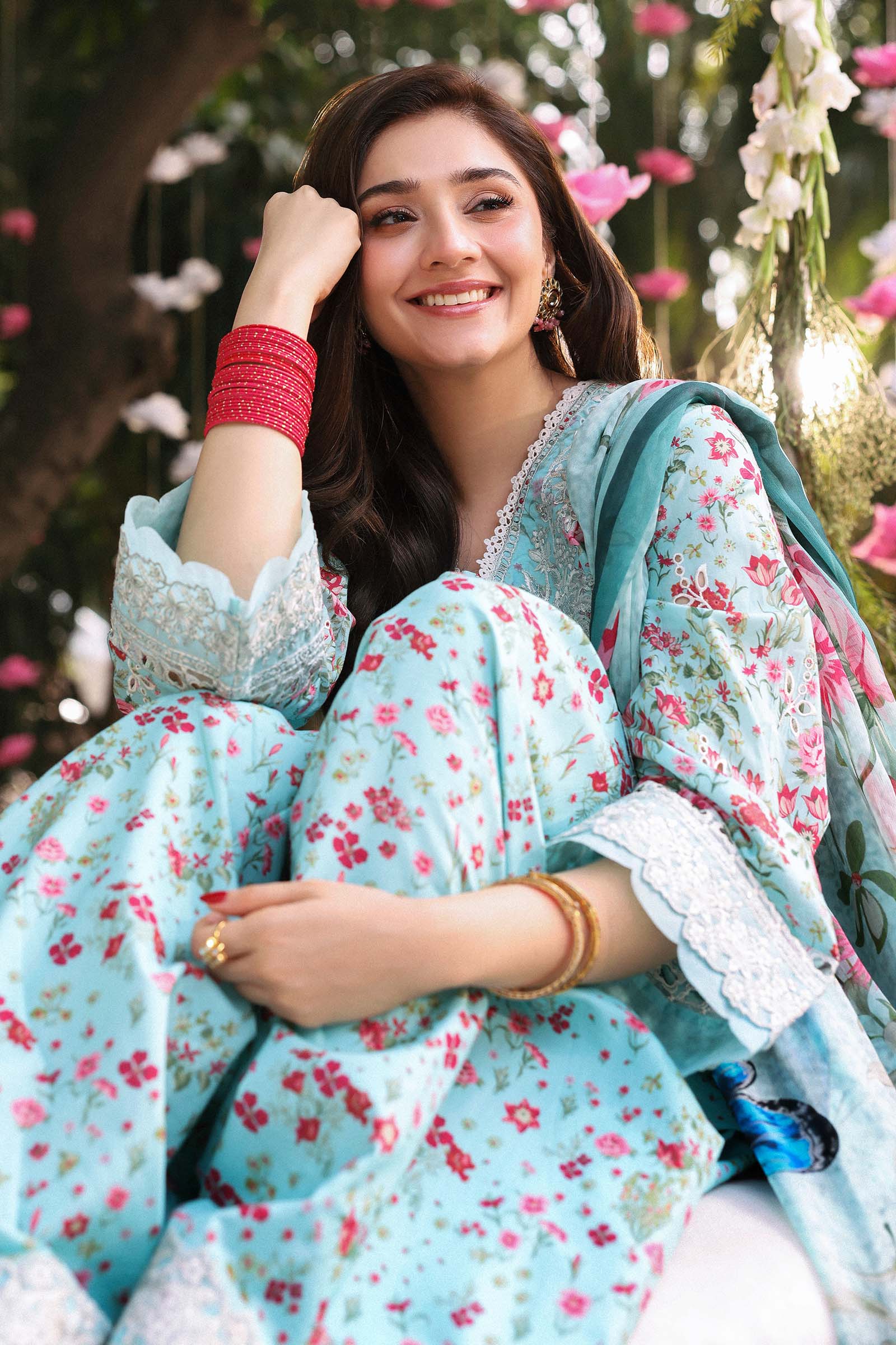 Maria b - 3 Piece Unstitched Embroidered Lawn Suit :DW-EF26-19-Ferozi - Image 6