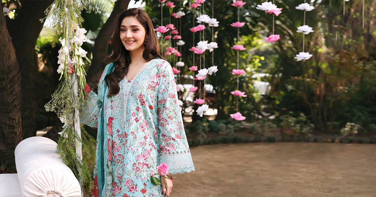 Maria b - 3 Piece Unstitched Embroidered Lawn Suit :DW-EF26-19-Ferozi - Image 9