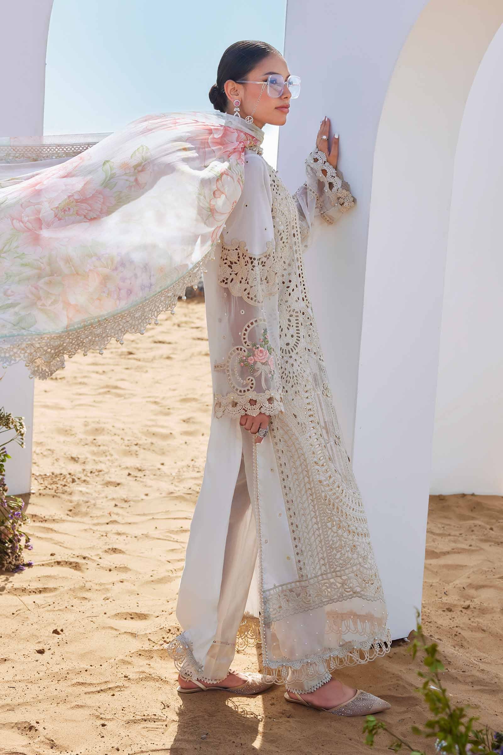 MARIA B . 3 Piece Unstitched Embroidered Lawn Suit | EID LAWN-25-07 - Image 10