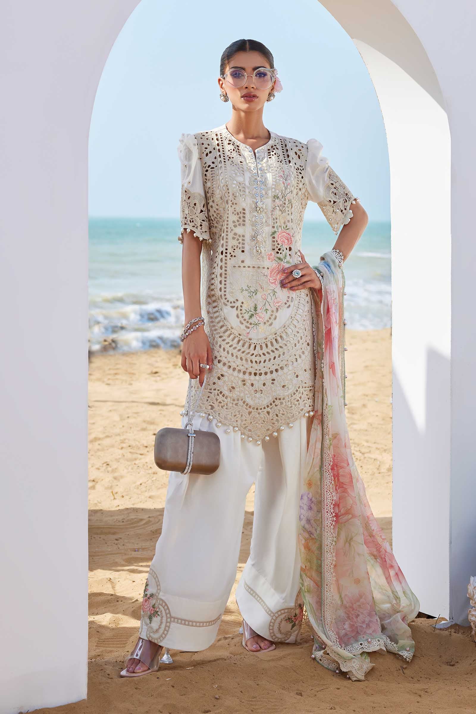MARIA B . 3 Piece Unstitched Embroidered Lawn Suit | EID LAWN-25-07 - Image 3