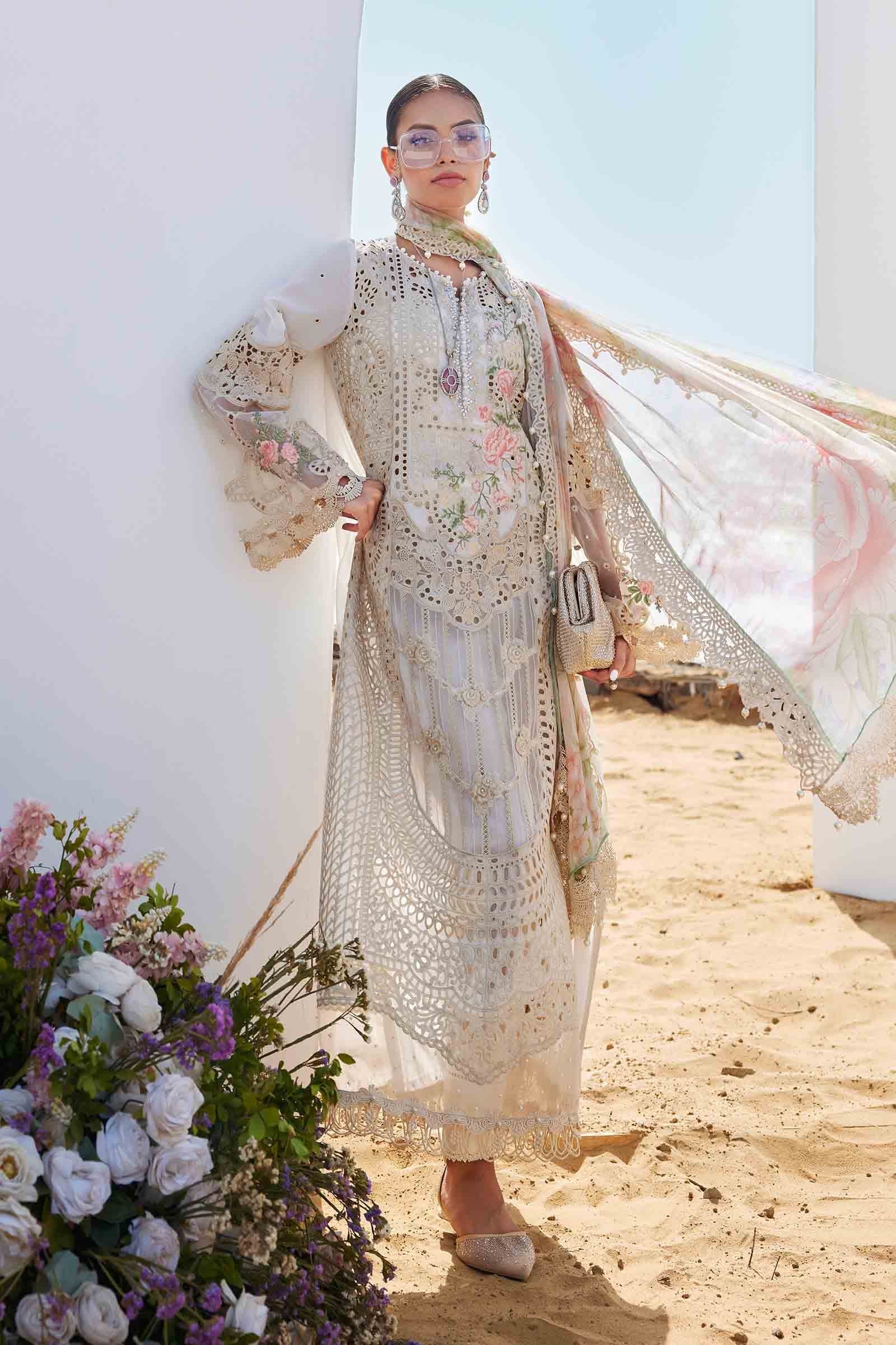 MARIA B . 3 Piece Unstitched Embroidered Lawn Suit | EID LAWN-25-07 - Image 4