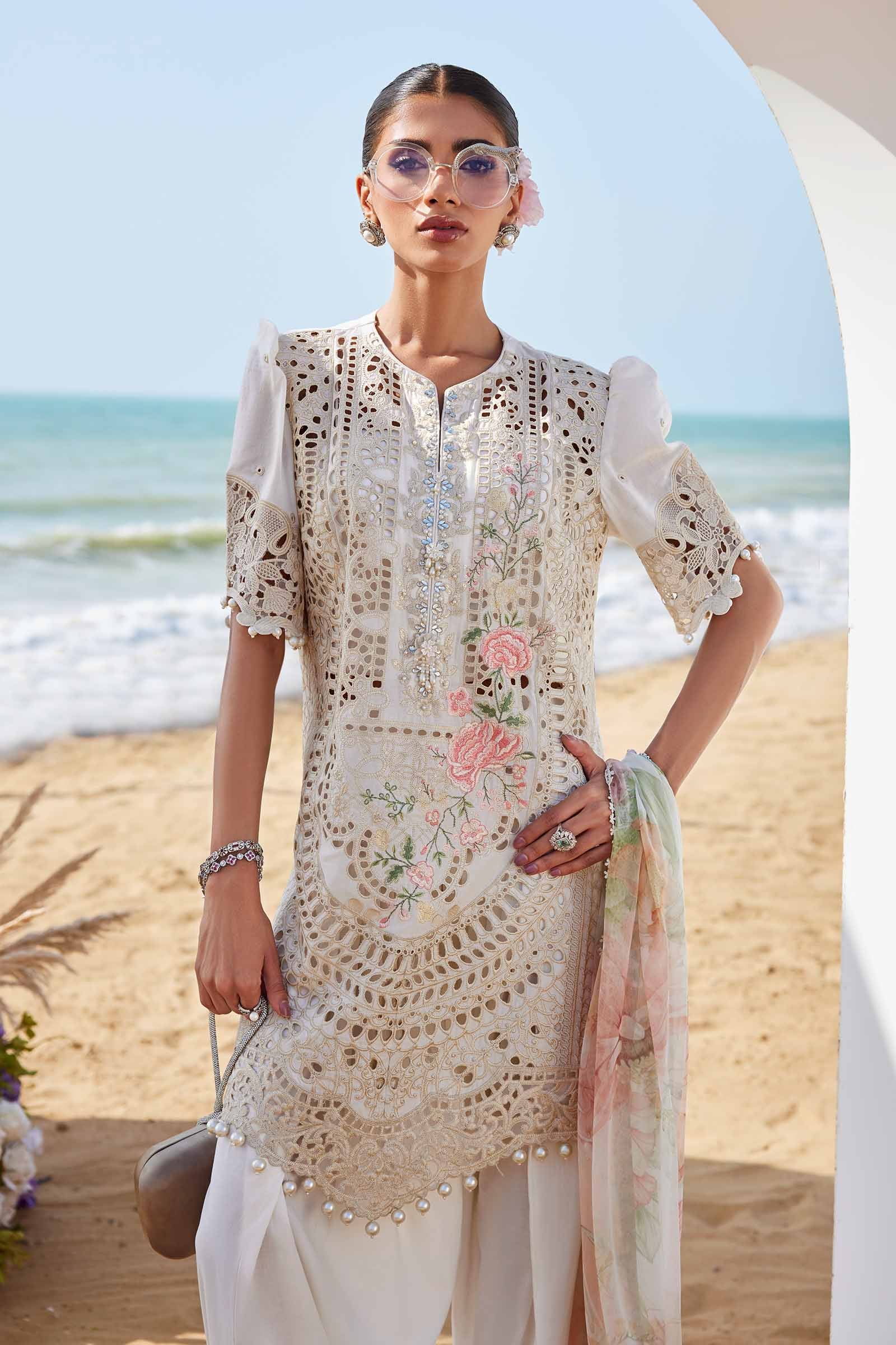 MARIA B . 3 Piece Unstitched Embroidered Lawn Suit | EID LAWN-25-07 - Image 6