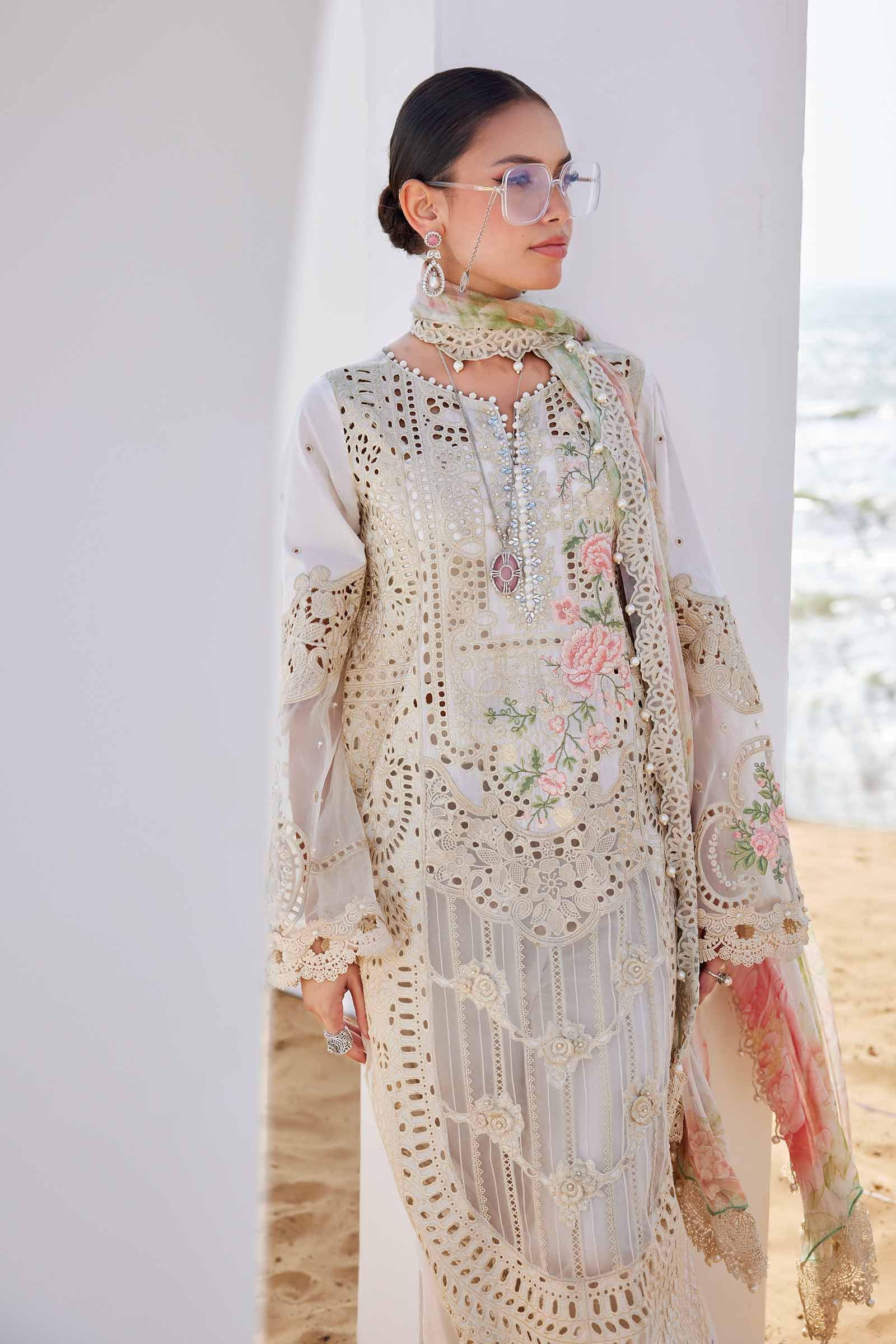 MARIA B . 3 Piece Unstitched Embroidered Lawn Suit | EID LAWN-25-07 - Image 7