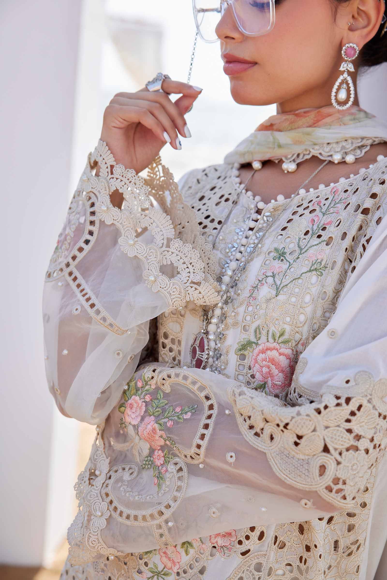 MARIA B . 3 Piece Unstitched Embroidered Lawn Suit | EID LAWN-25-07 - Image 8