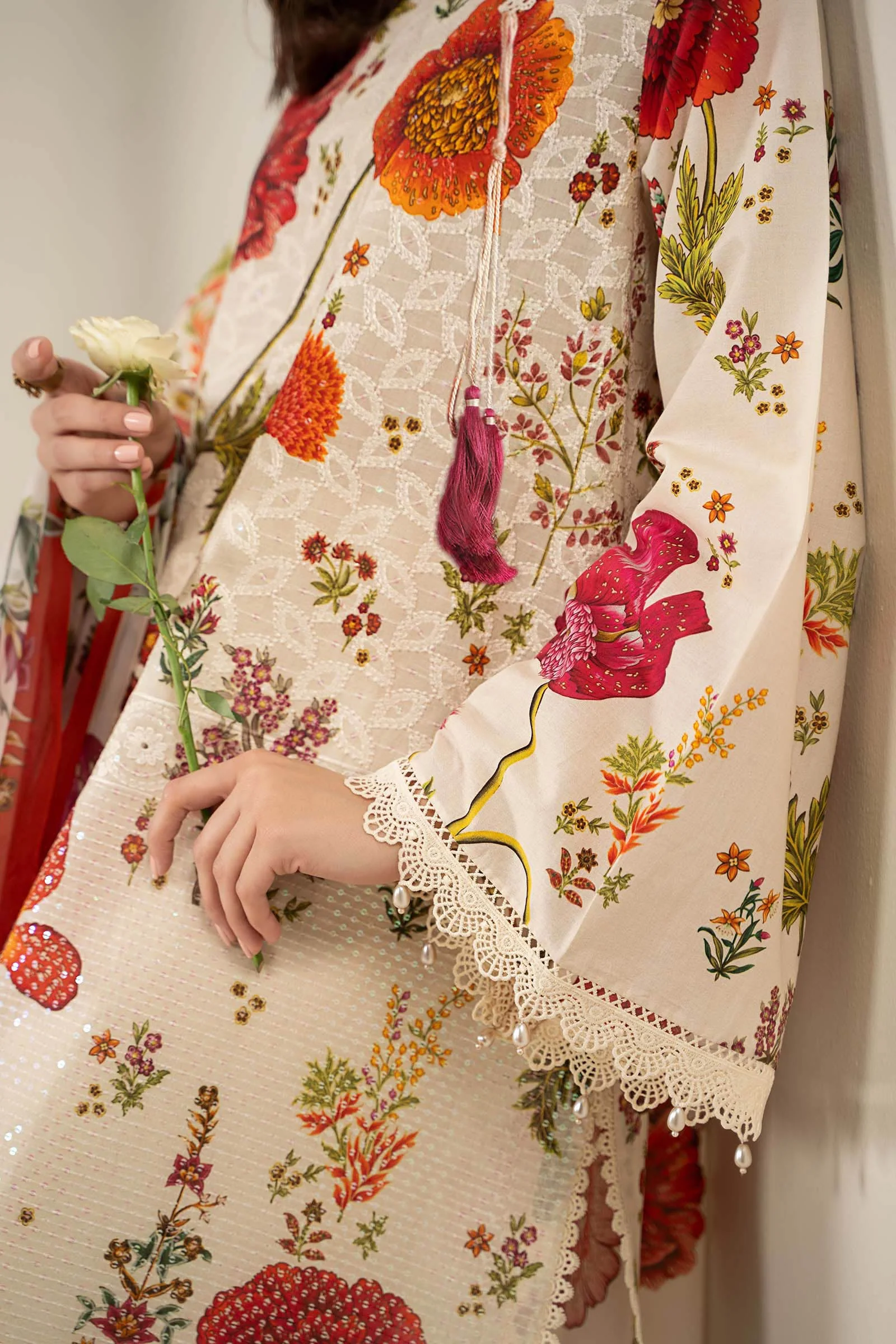 MARIA B -3 Piece Unstitched Embroidered Lawn Suit | MPS-2607-A - Image 5