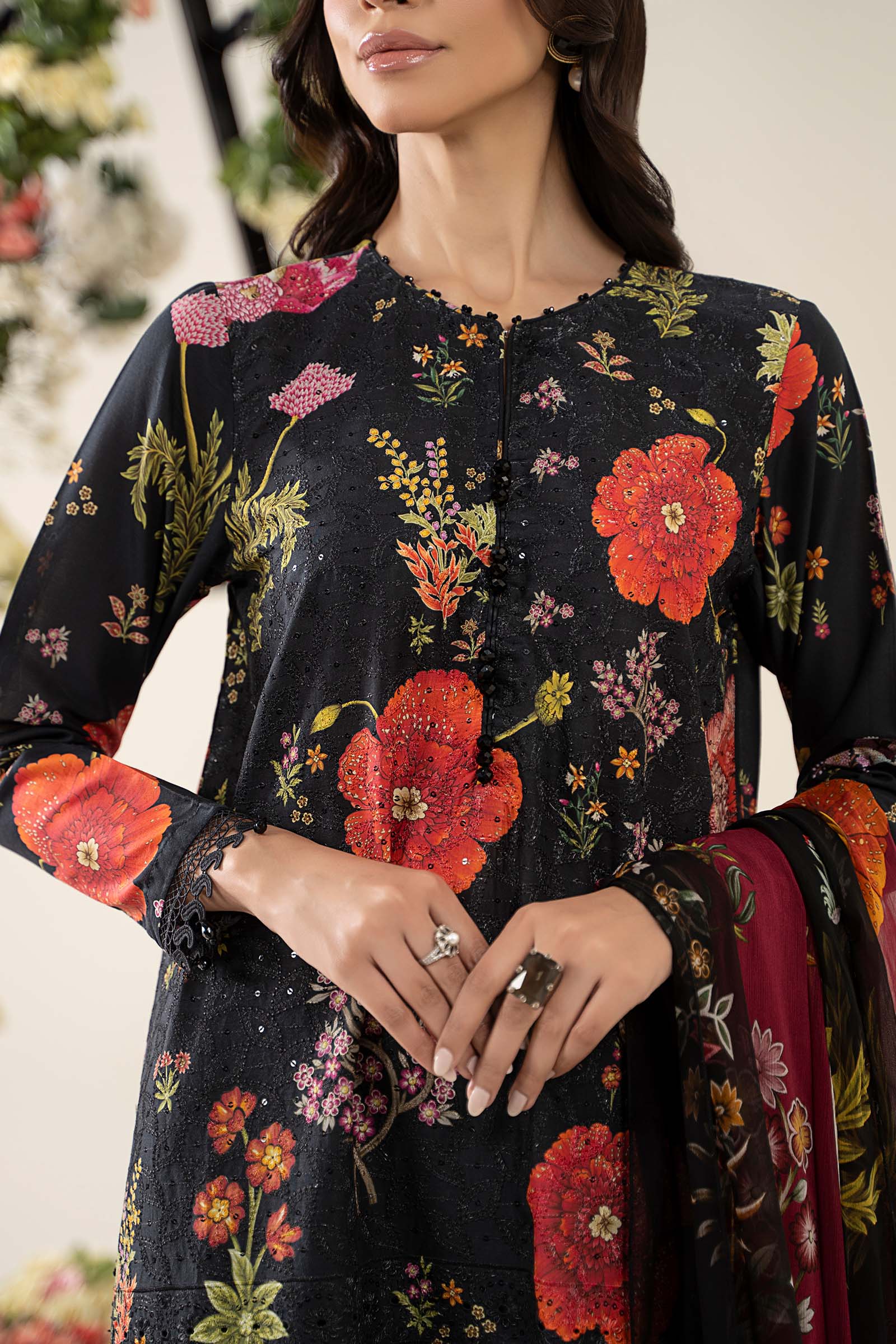 MARIA B -3 Piece Unstitched Embroidered Lawn Suit | MPS-2607-B - Image 2