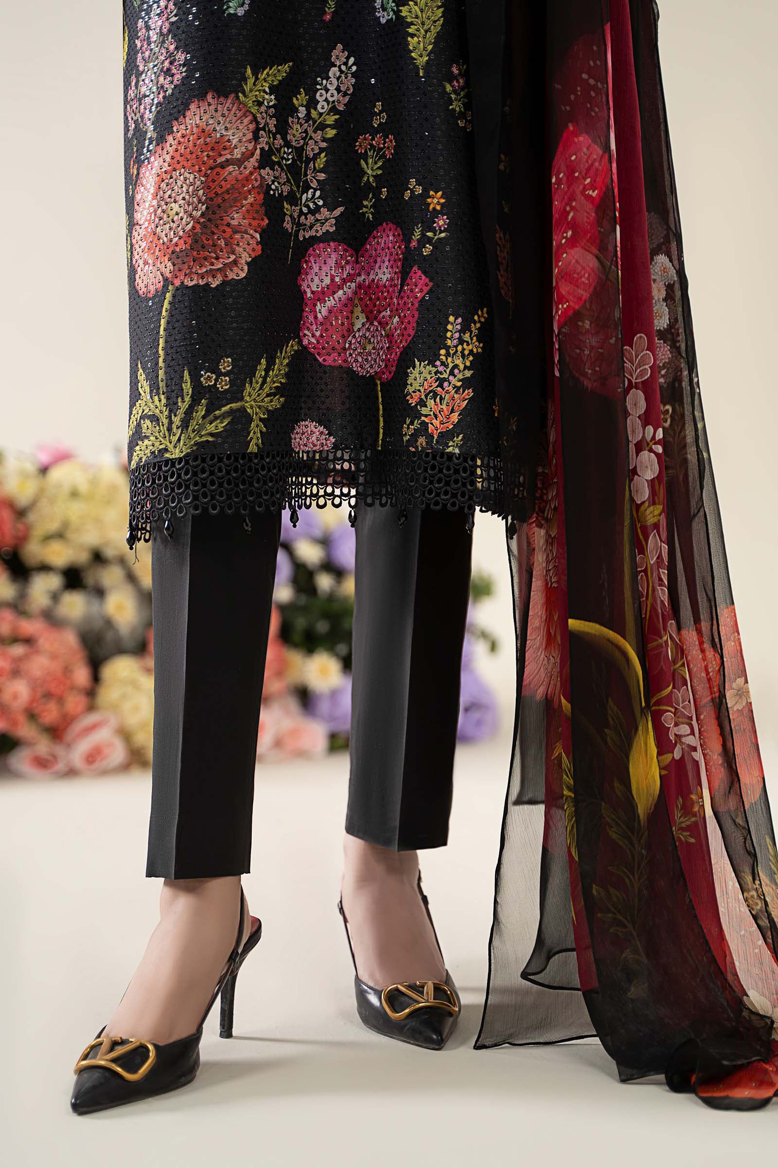 MARIA B -3 Piece Unstitched Embroidered Lawn Suit | MPS-2607-B - Image 6