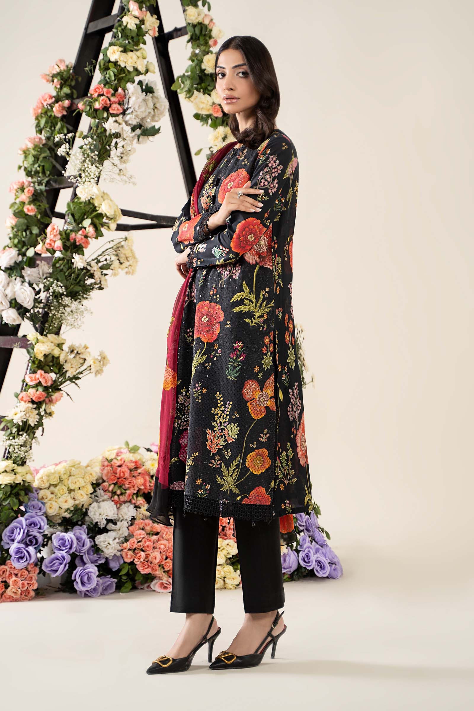 MARIA B -3 Piece Unstitched Embroidered Lawn Suit | MPS-2607-B - Image 7