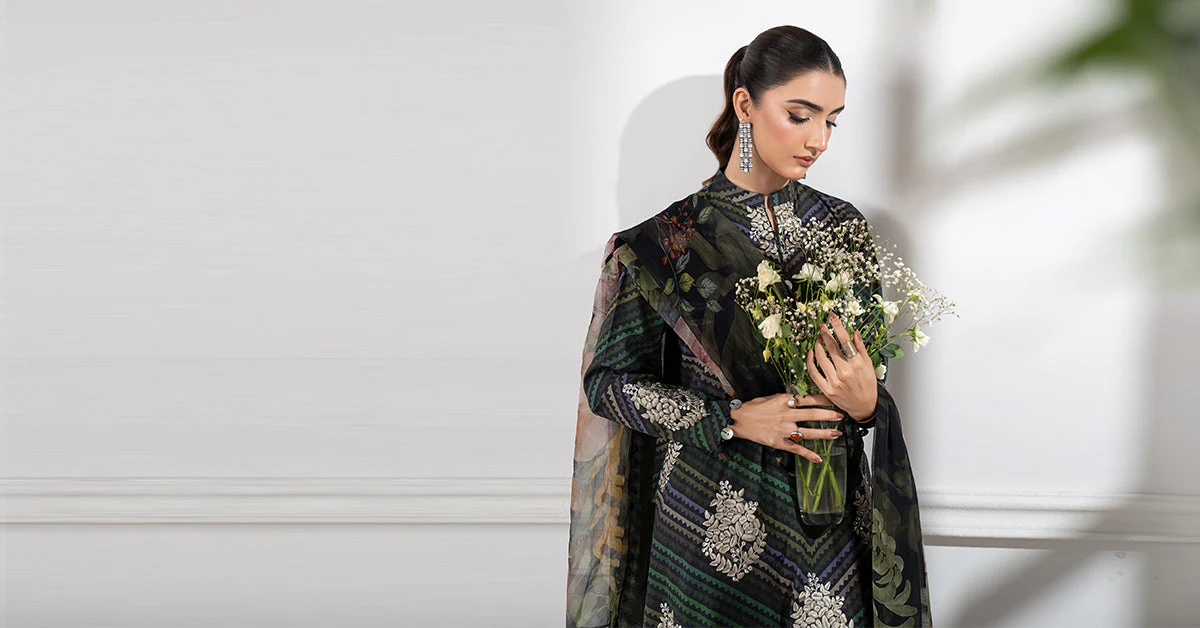 MARIA B - 3 Piece Unstitched Embroidered Lawn Suit | MPS-2705-A - Image 9