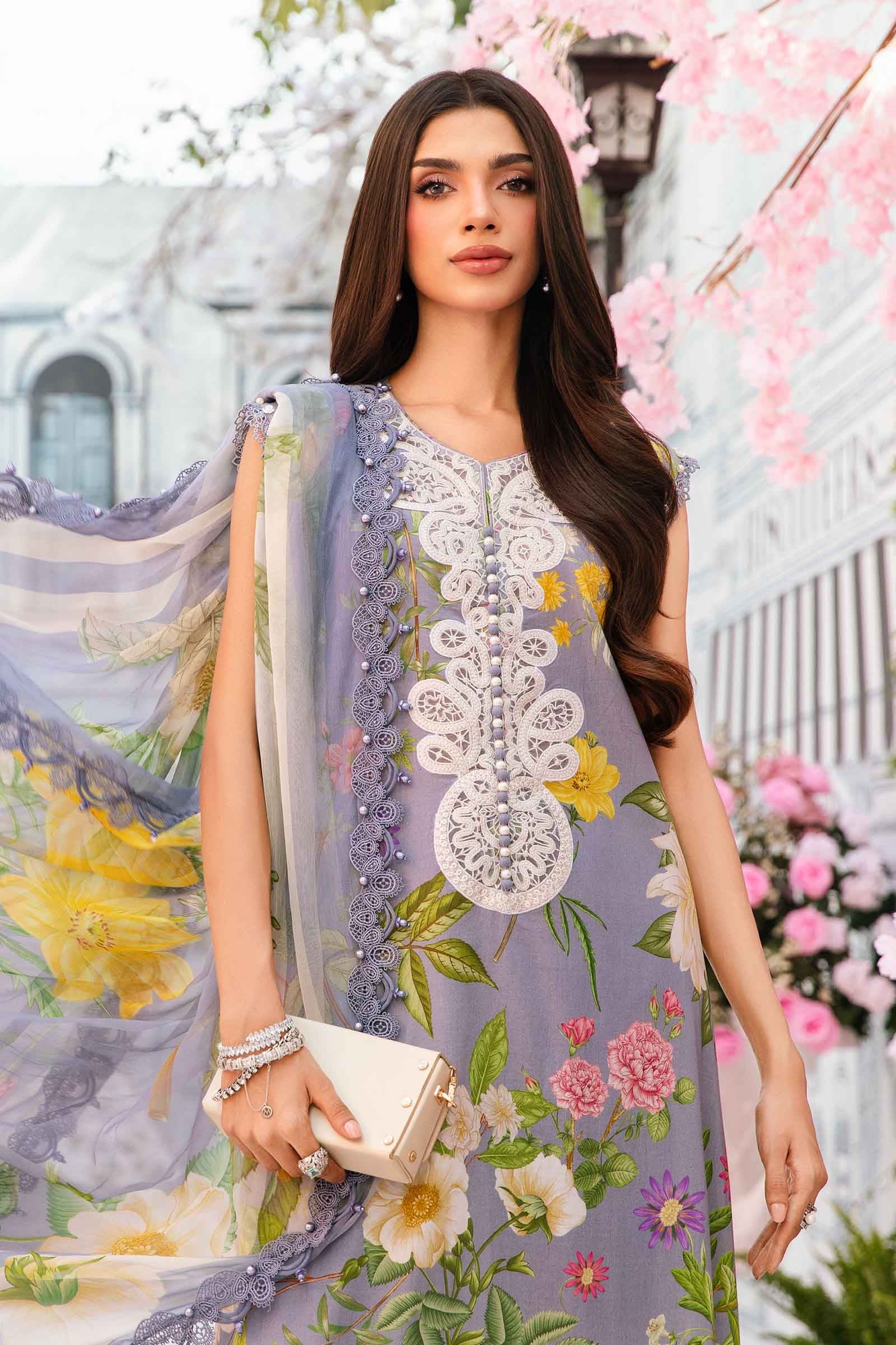 MARIA B -3 Piece Unstitched Embroidered Lawn Suit | MPT-2604-A - Image 6