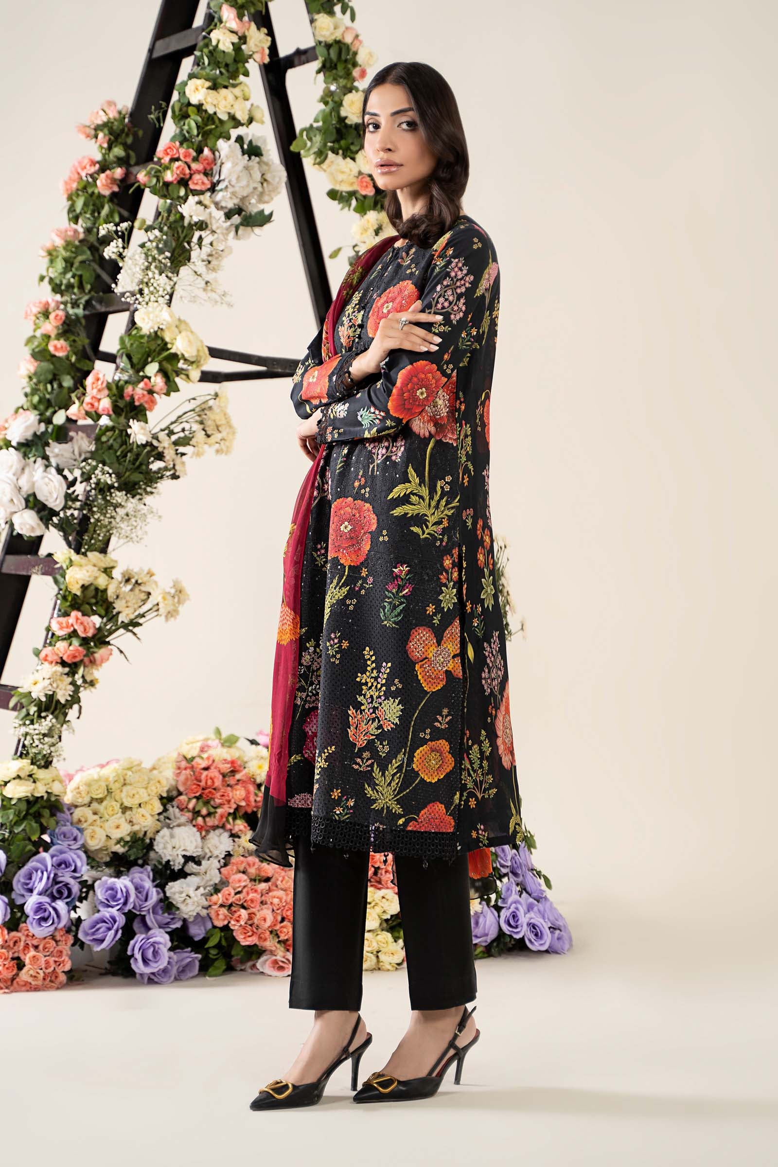 MARIA B -3 Piece Unstitched Embroidered Lawn Suit | MPT--2607-B - Image 3
