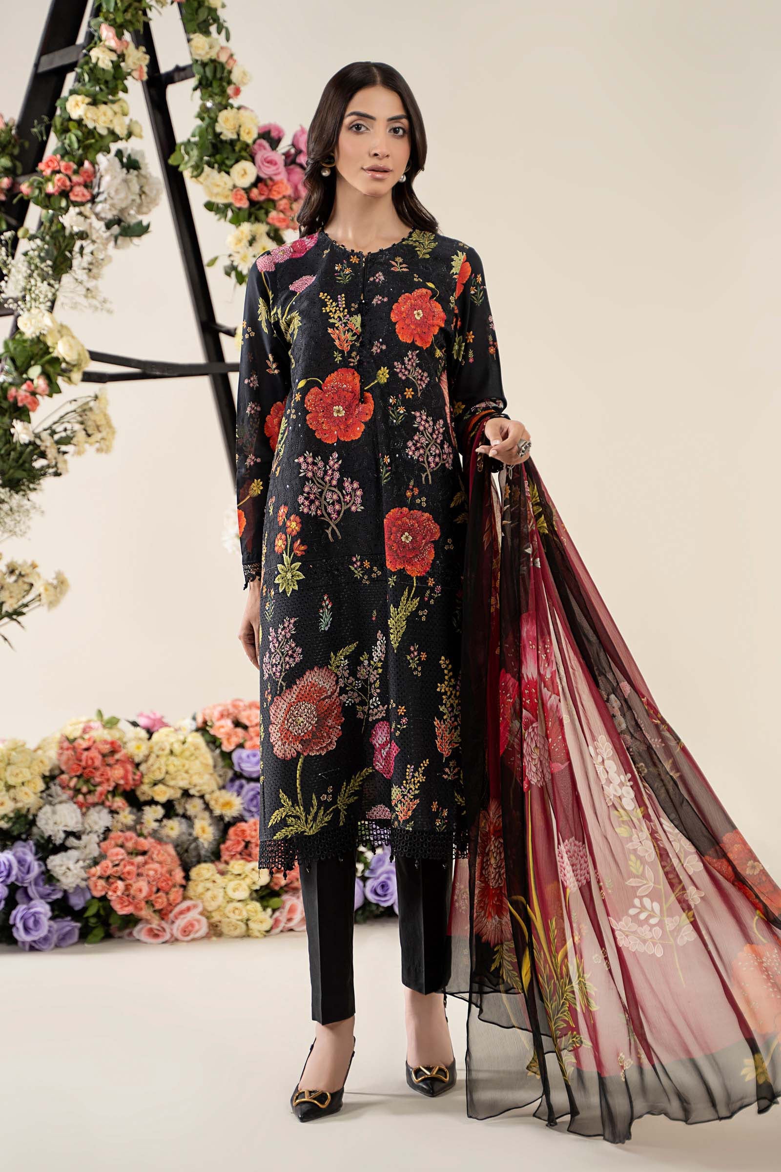 MARIA B -3 Piece Unstitched Embroidered Lawn Suit | MPT--2607-B - Image 9