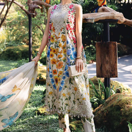Maria b - 3 Piece Unstitched Embroidered Lawn Suit :MPT-2910-A - Image 4