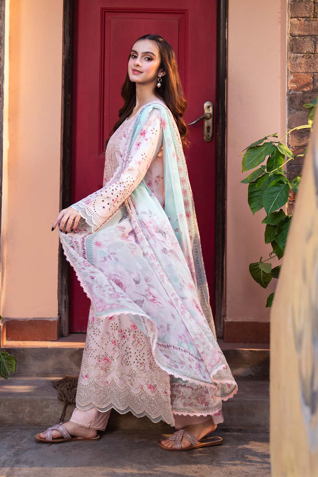 Maria b - 3 Piece Unstitched Embroidered Lawn Suit : PECHE - Image 2