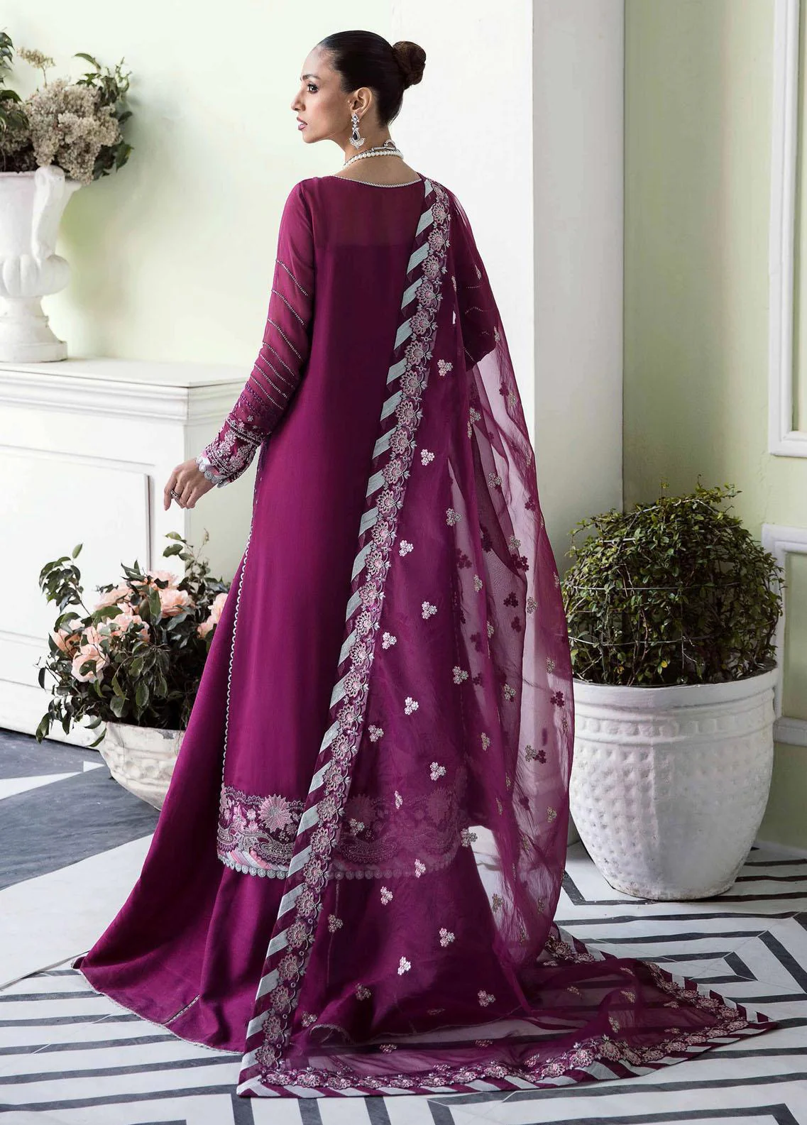 SERAN - 3PC DHANAK EMBROIDERED SHIRT WITH COTRAI WOOL EMBROIDERED SHAWL AND TROUSER - KPR 1420 - Image 4