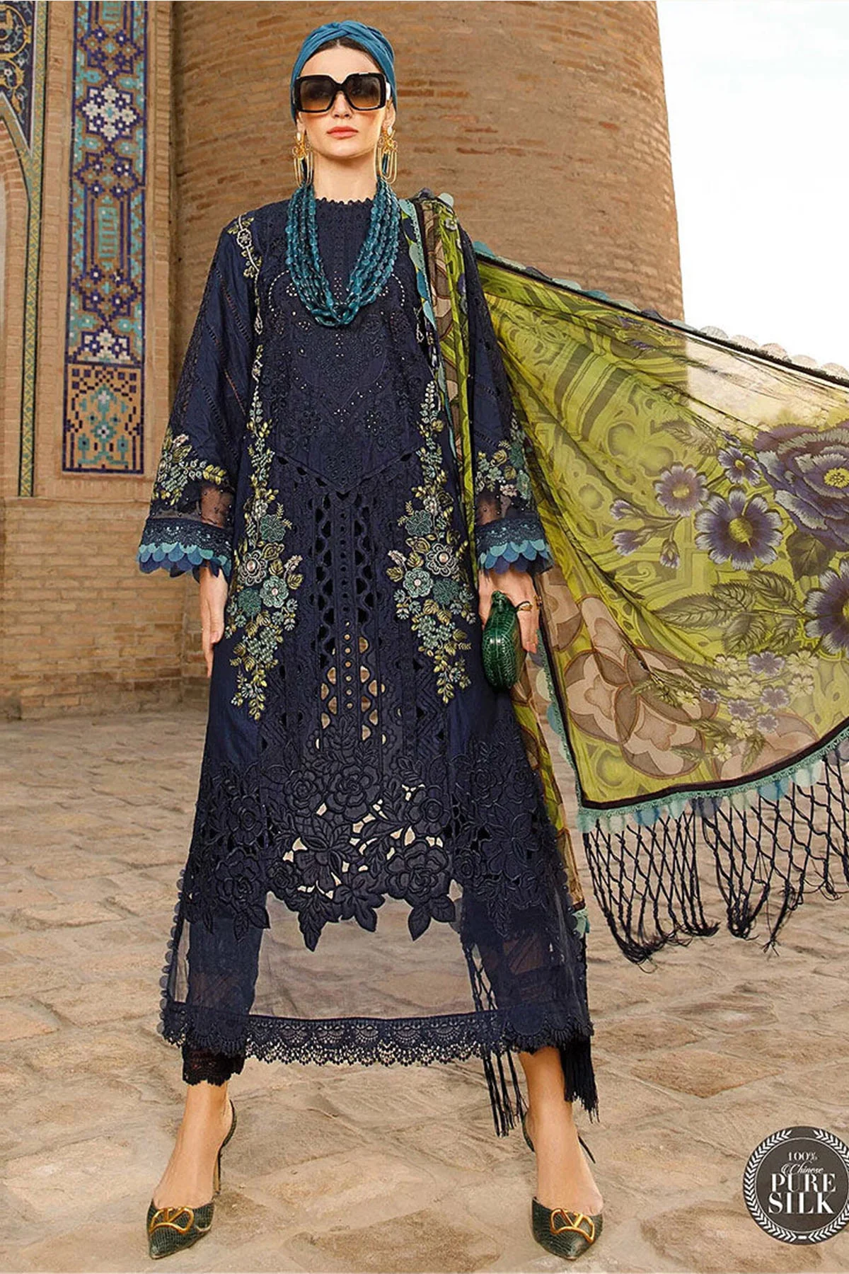MARIA B -  3PC Lawn Embroidered SHIRT WITH CHIFFON Embroidered DUPATTA AND TROUSER - MBL-2313B