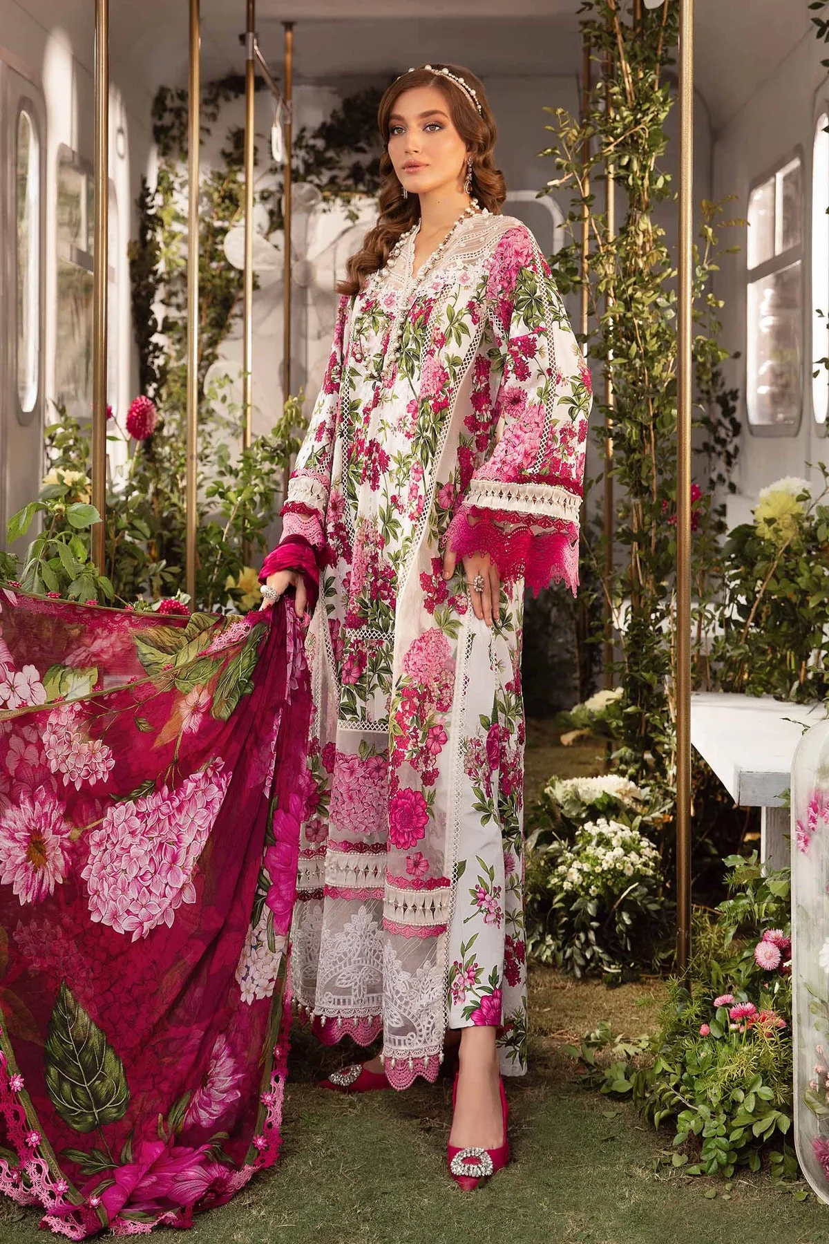 MARIA B - 3PC LAWN EMBROIDERED SHIRT WITH PRINTED AND TROUSER - M.Prints 09