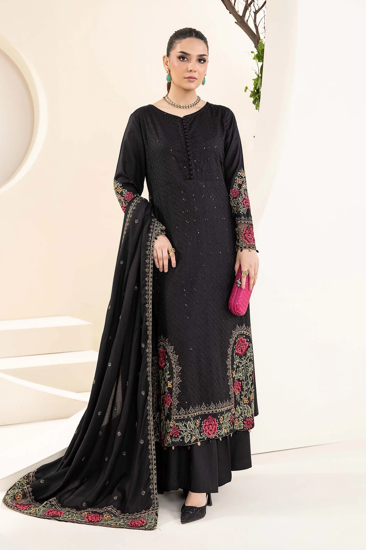 3PC LAWN SEQUENCE EMBROIDERED SHIRT WITH EBROIDERED SHAWL AND TROUSER - KPR1659