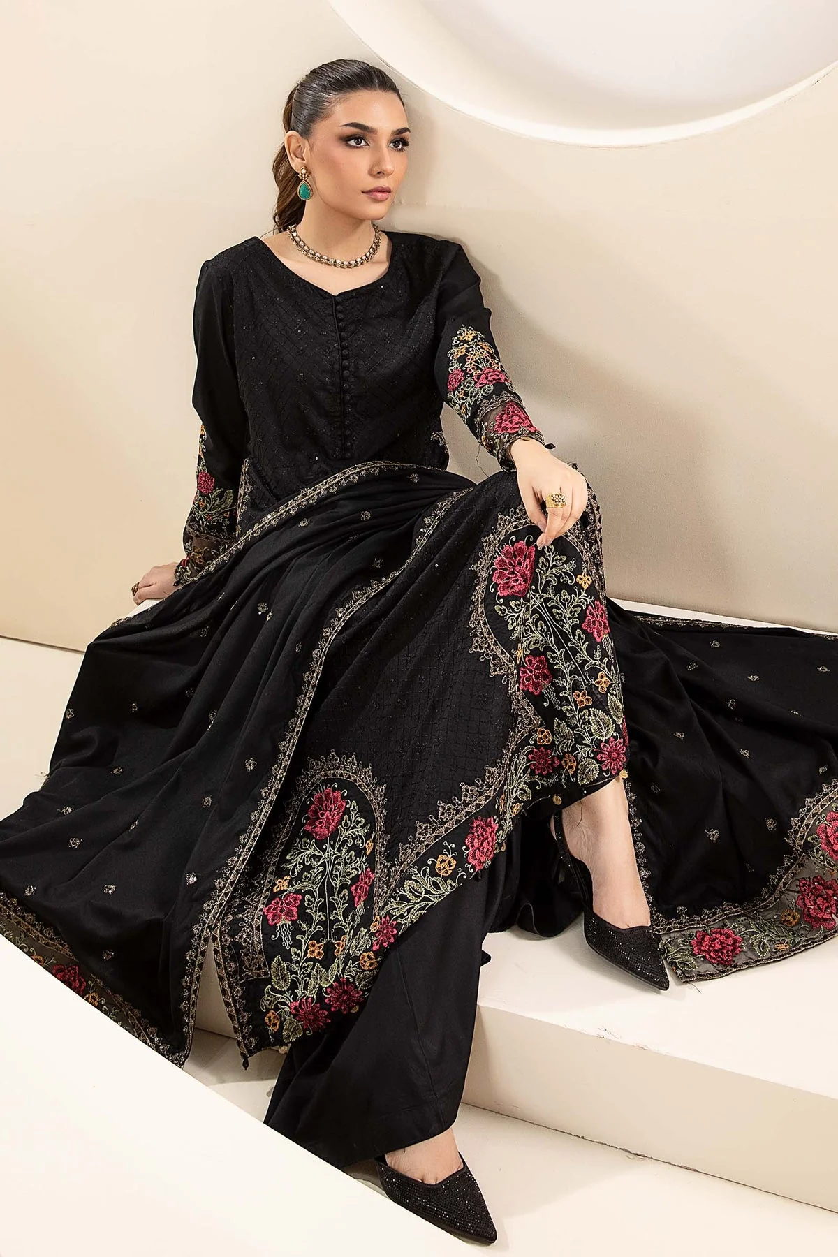 3PC LAWN SEQUENCE EMBROIDERED SHIRT WITH EBROIDERED SHAWL AND TROUSER - KPR1659 - Image 3