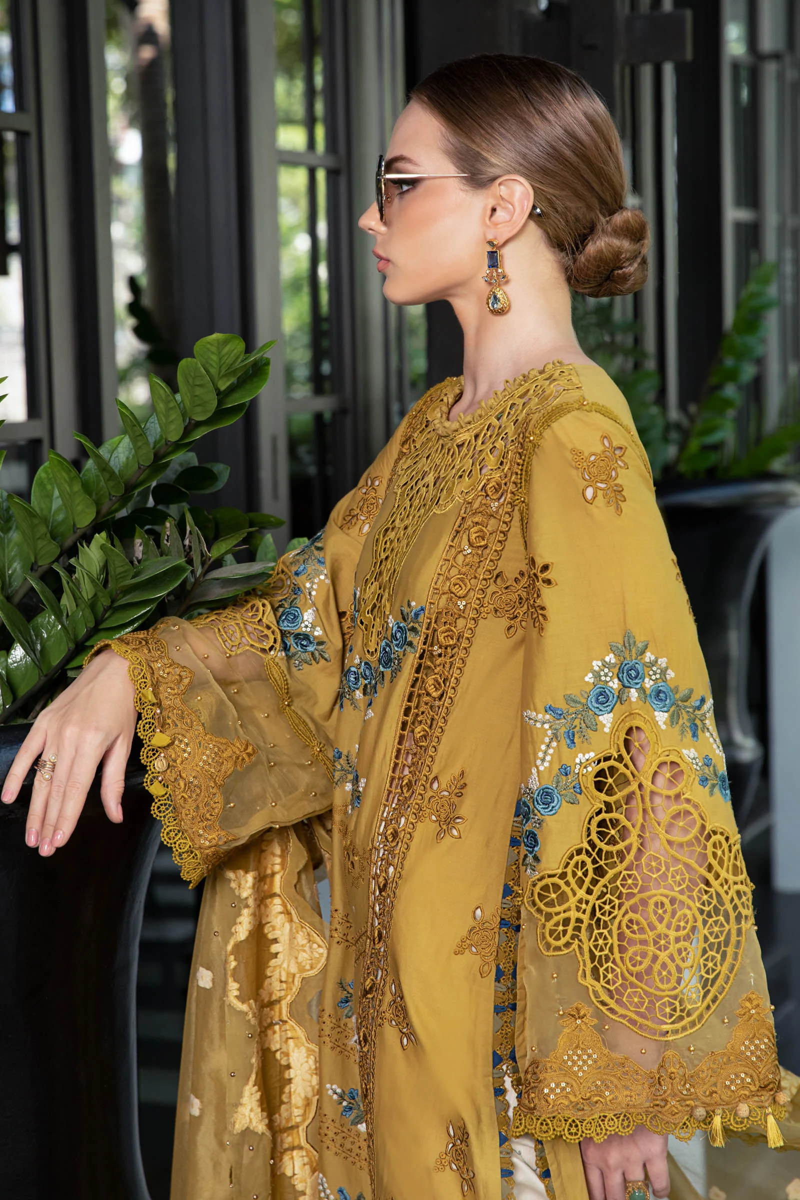Maria.B Luxury Eid Lawn Unstitched Embroidered 3Pc Suit - EL-23-06-Mustard - Image 5