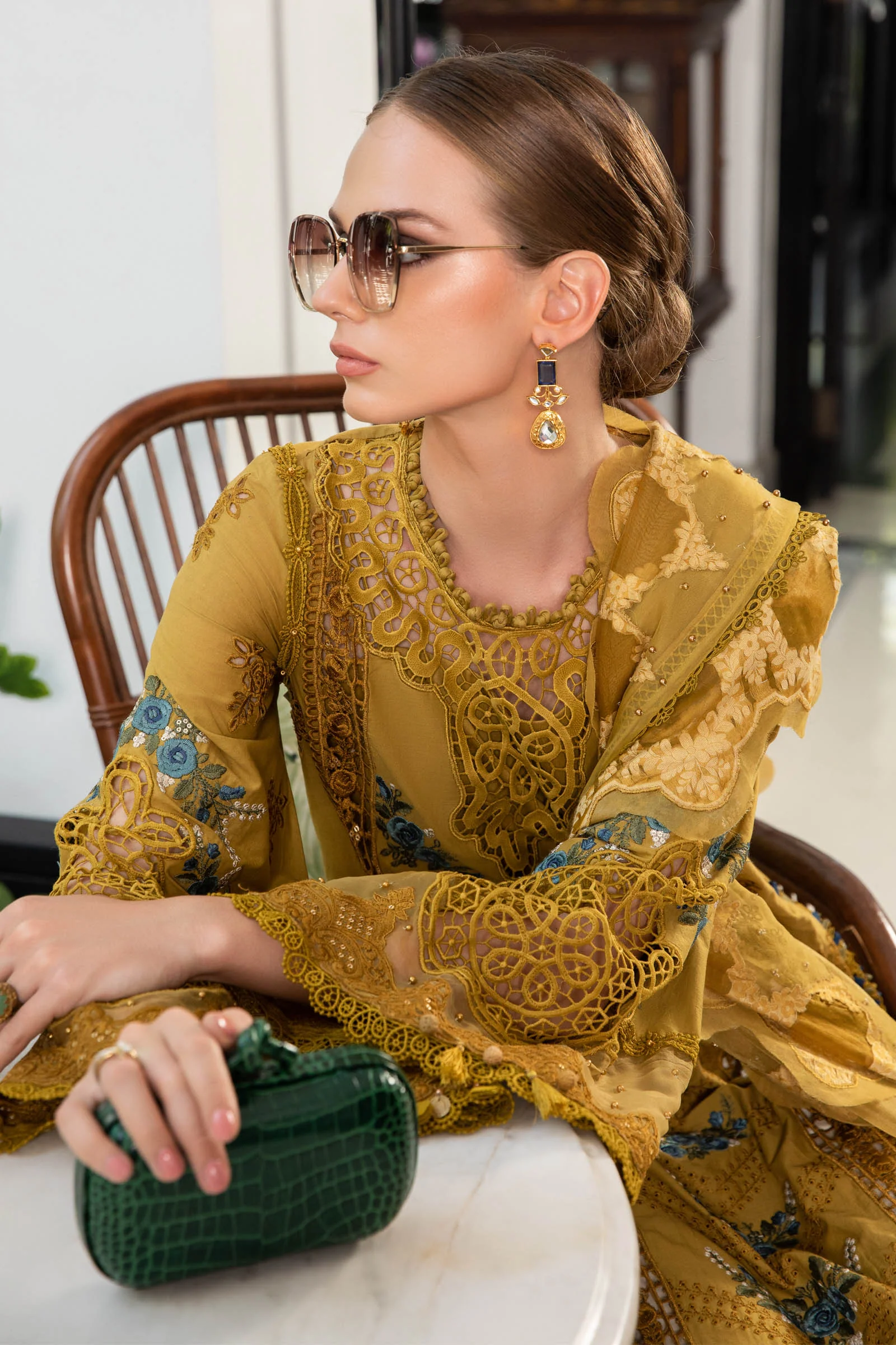 Maria.B Luxury Eid Lawn Unstitched Embroidered 3Pc Suit - EL-23-06-Mustard - Image 6