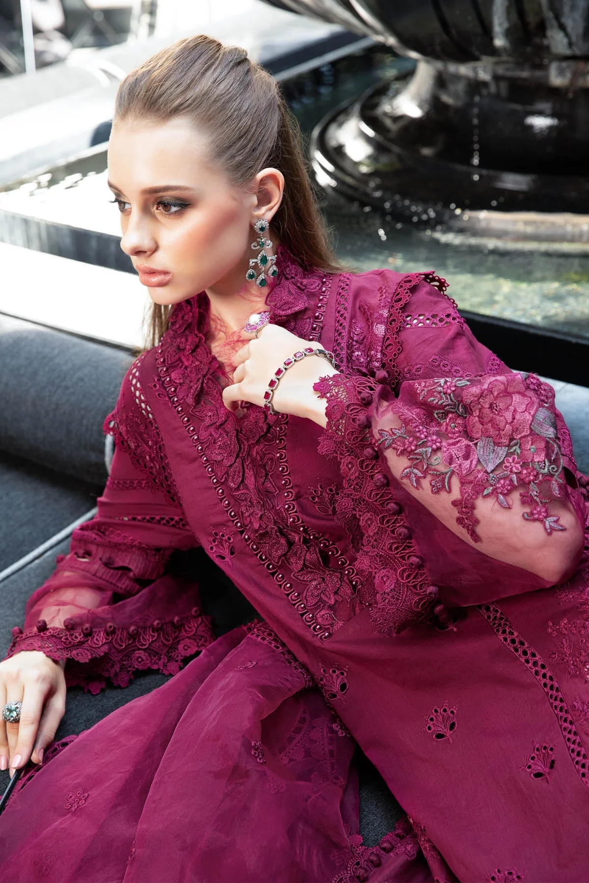 Maria.B Luxury Eid Lawn Unstitched Embroidered 3Pc Suit EL-23-09 - Image 2