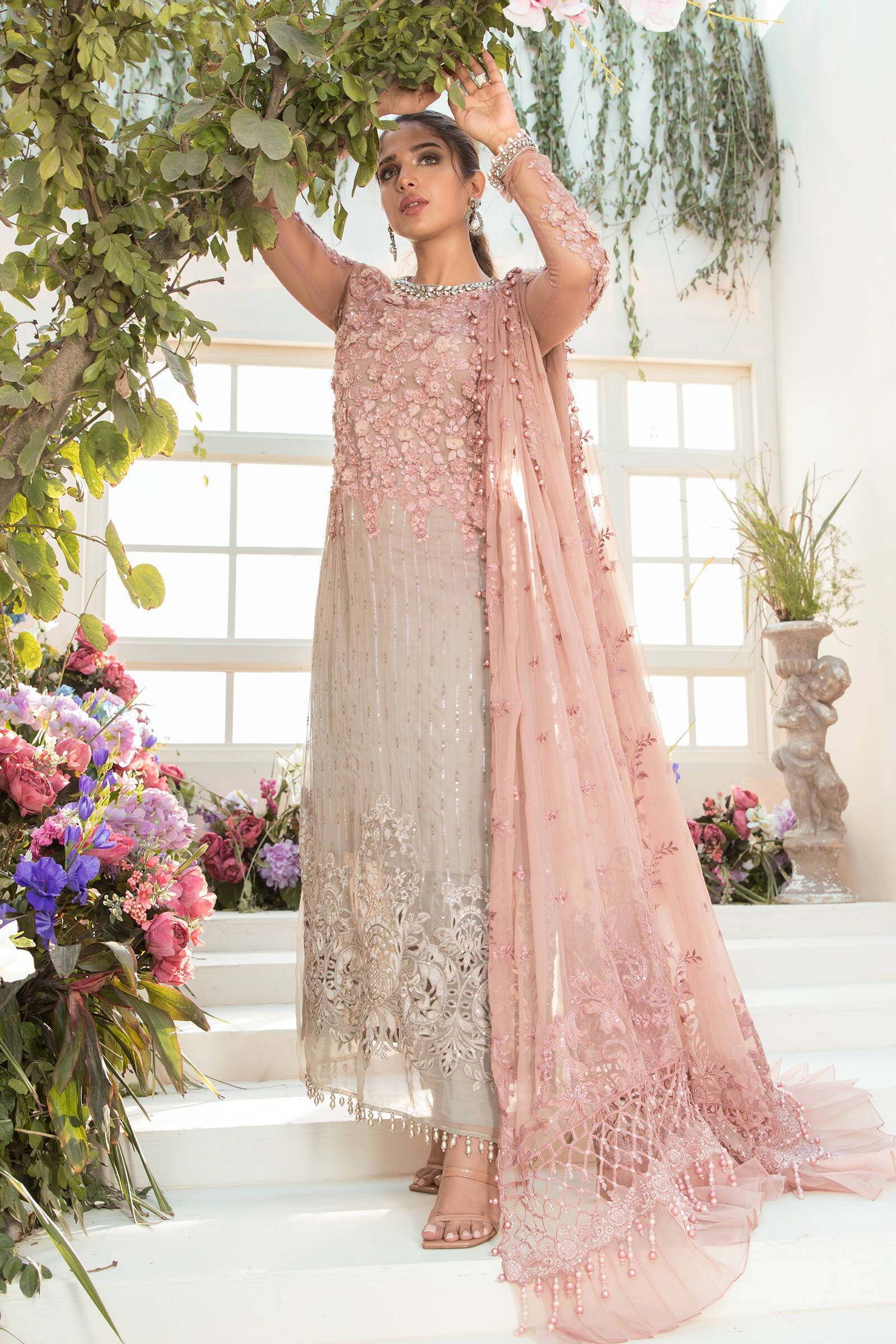 MARIA B - Unstitched MBROIDERED - Coffee and Ash Pink (BD-2101) - Image 2