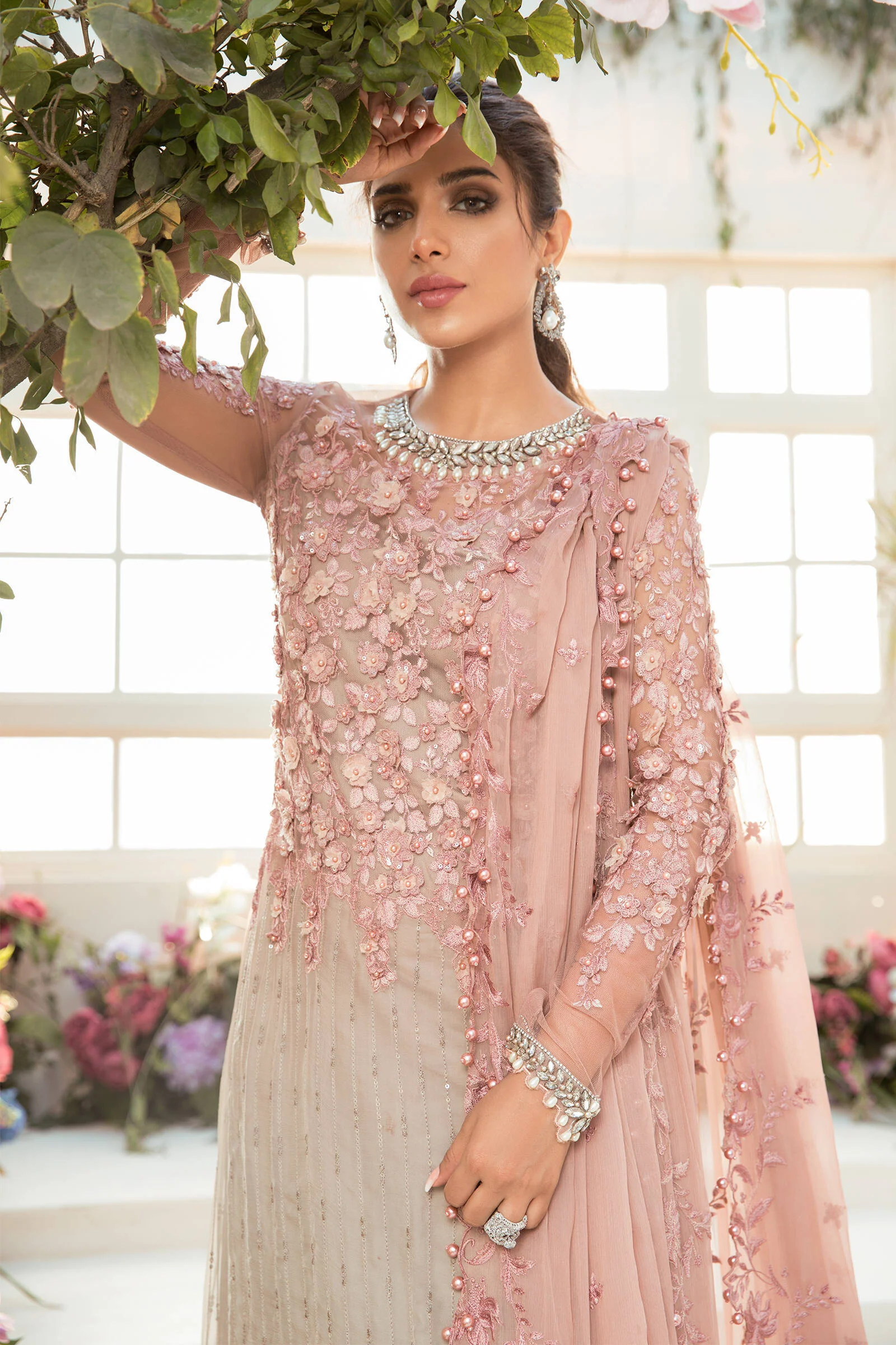 MARIA B - Unstitched MBROIDERED - Coffee and Ash Pink (BD-2101) - Image 3