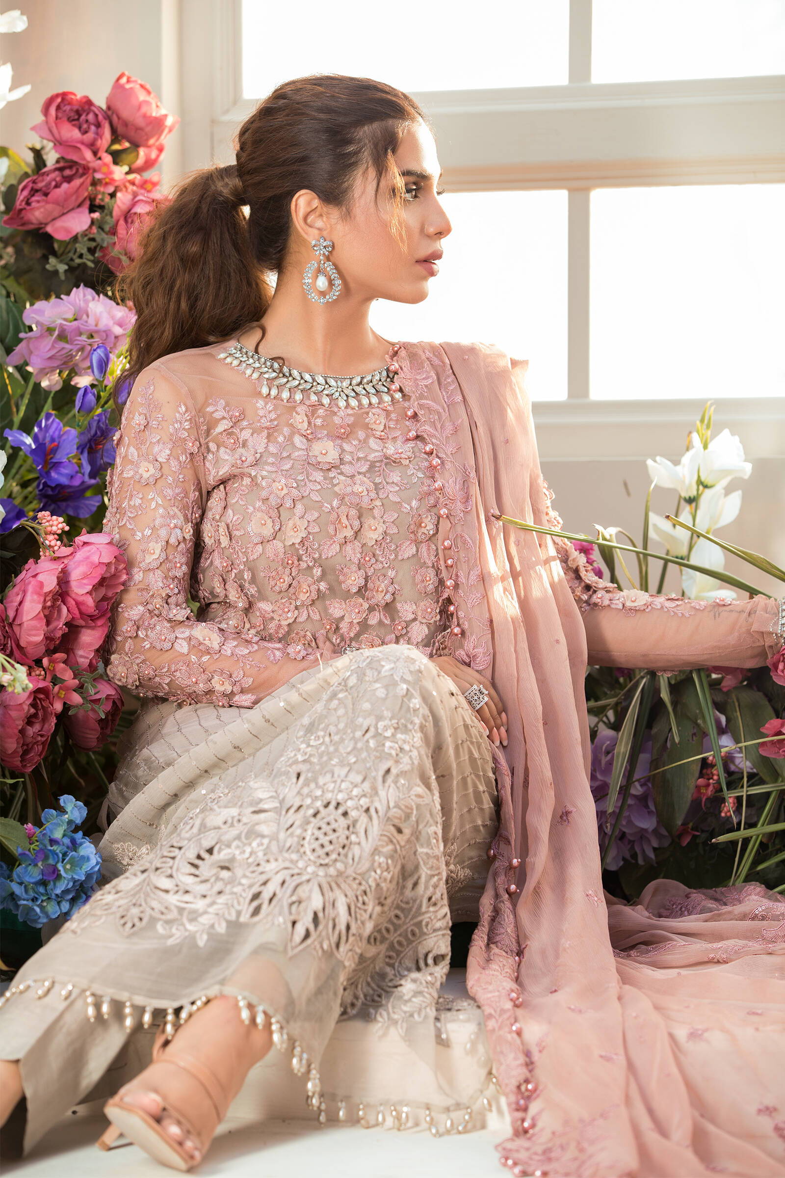MARIA B - Unstitched MBROIDERED - Coffee and Ash Pink (BD-2101) - Image 4