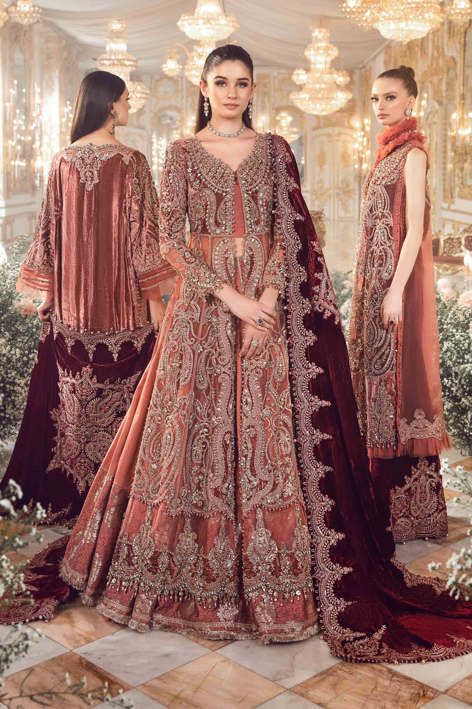 Maria B - Unstitched MBROIDERED| Salmon Pink BD-2701 - Image 2
